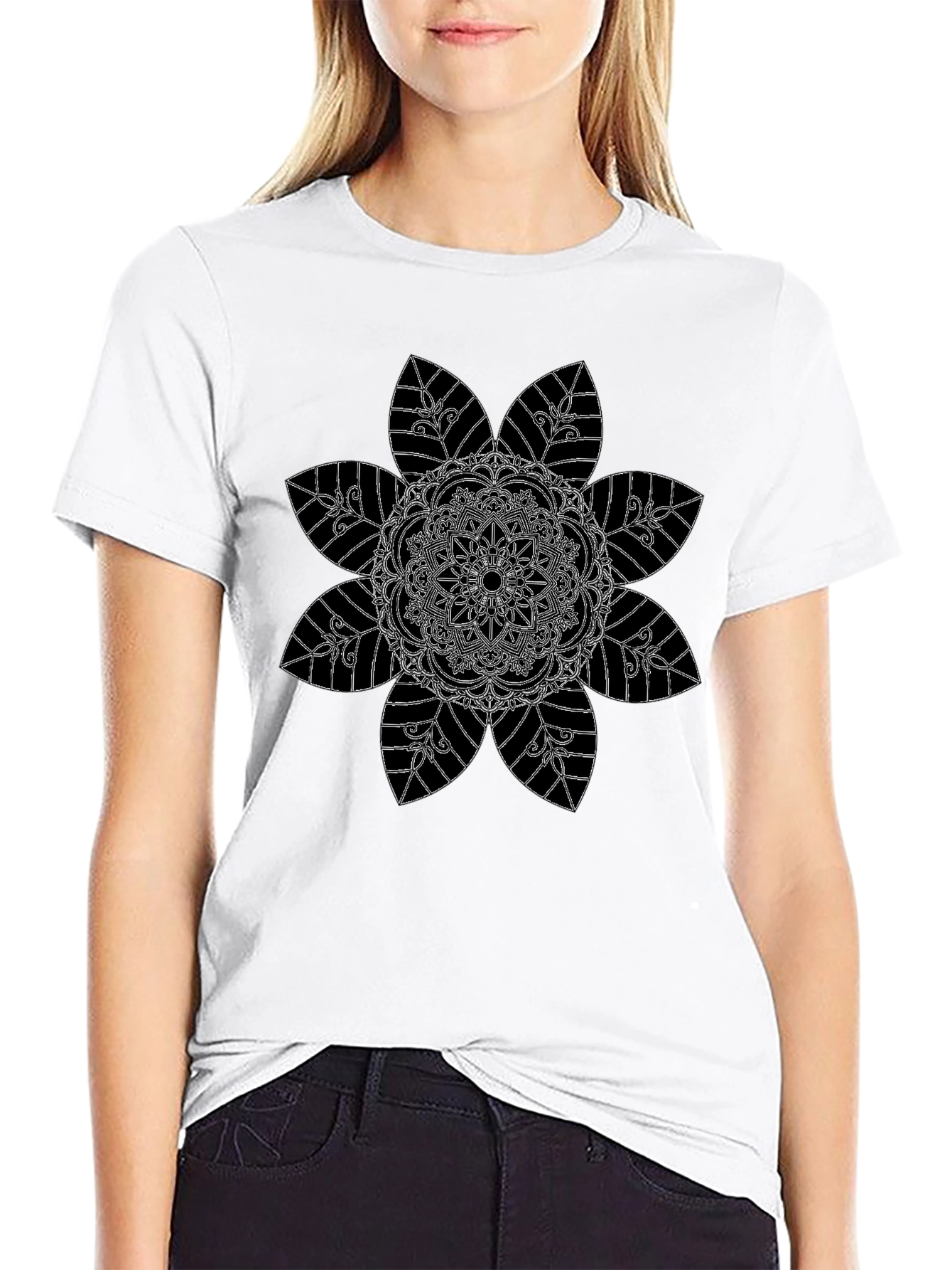 Floral Mandala Graphic Black Tee