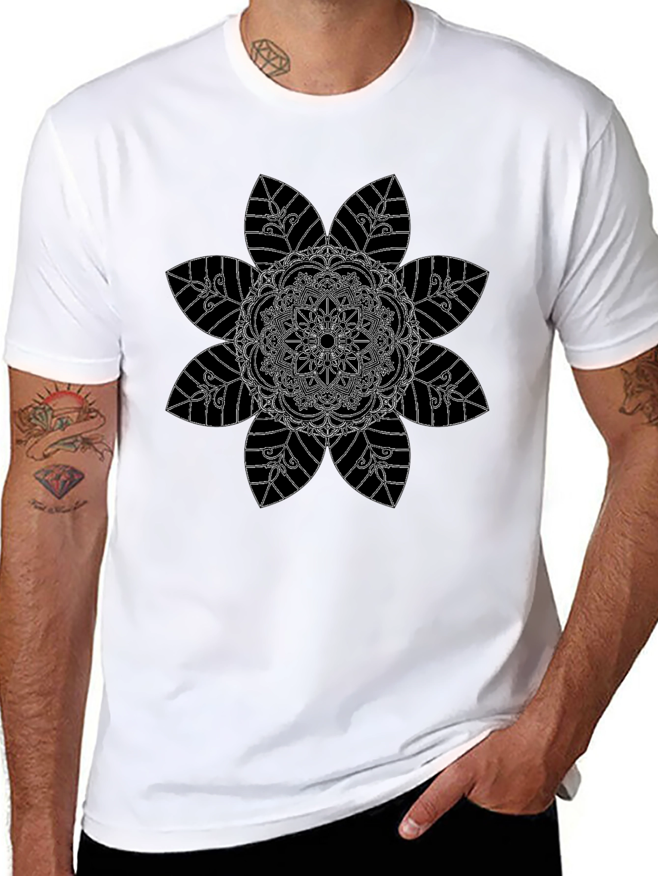 Floral Mandala Graphic Black Tee