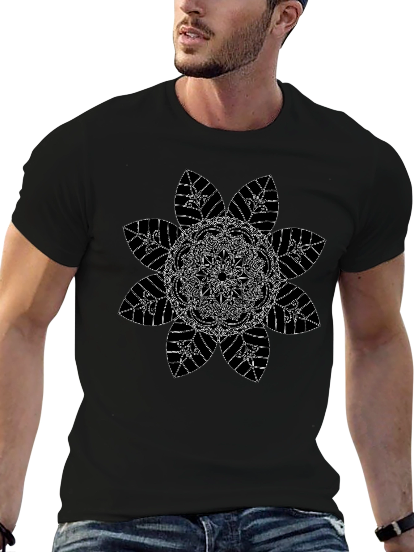 Floral Mandala Graphic Black Tee