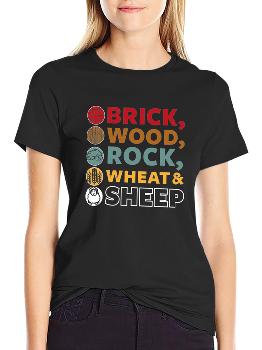 Catan Resources T-Shirt - Brick Wood Rock Wheat Sheep