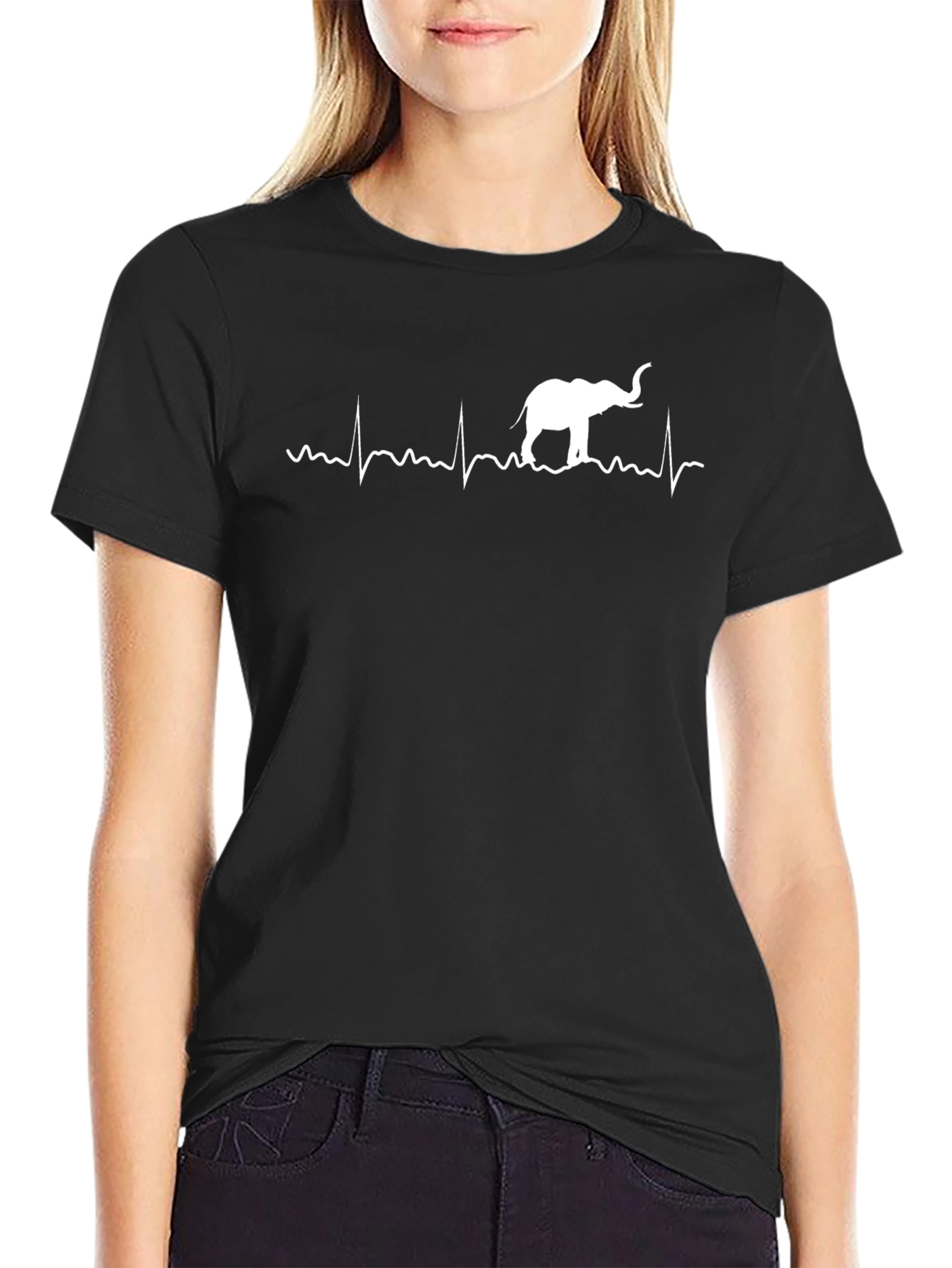 Elephant Heartbeat Graphic Tee - Black Cotton T-Shirt