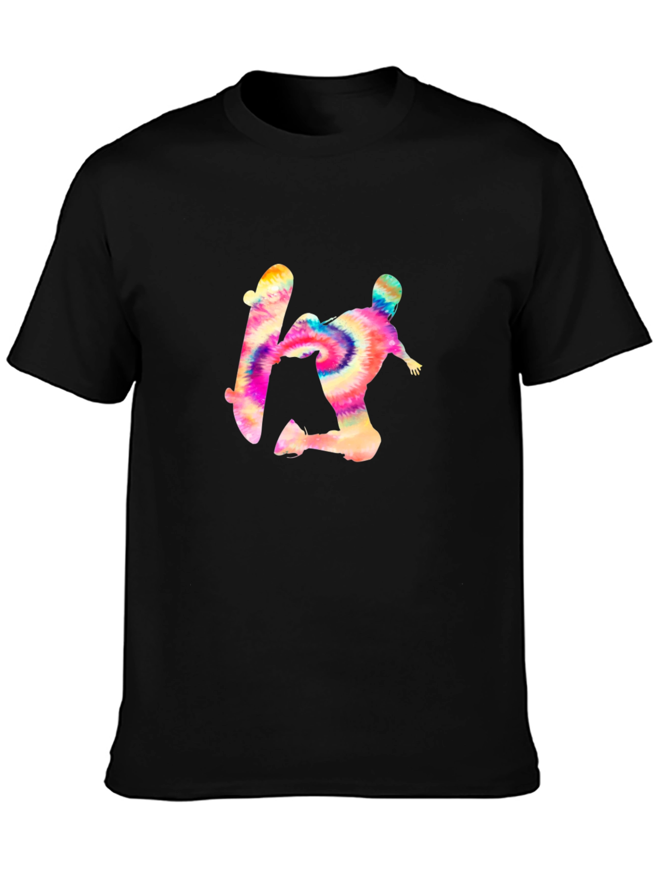 Tie-Dye Skateboarder Graphic Black Tee