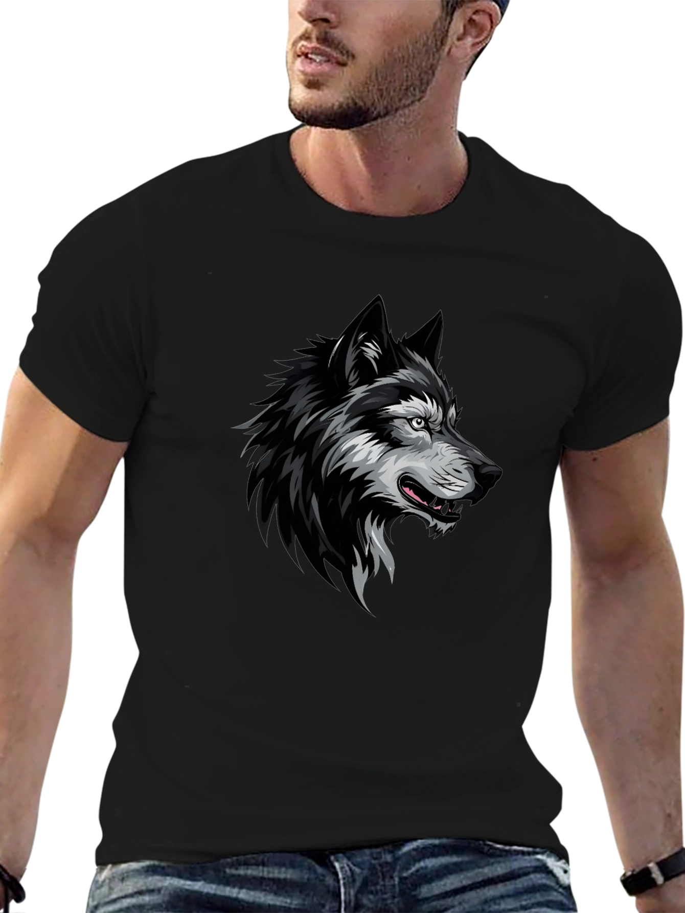Mens Black Wolf Graphic T-Shirt