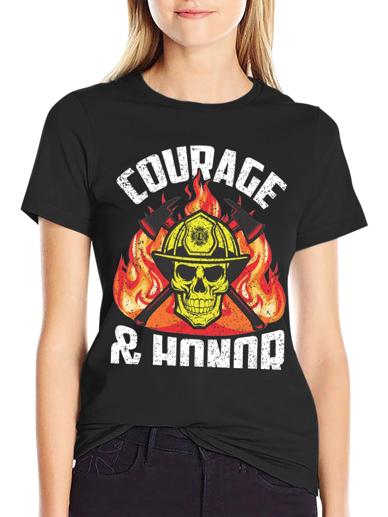 Courage & Honor Firefighter Skull T-Shirt