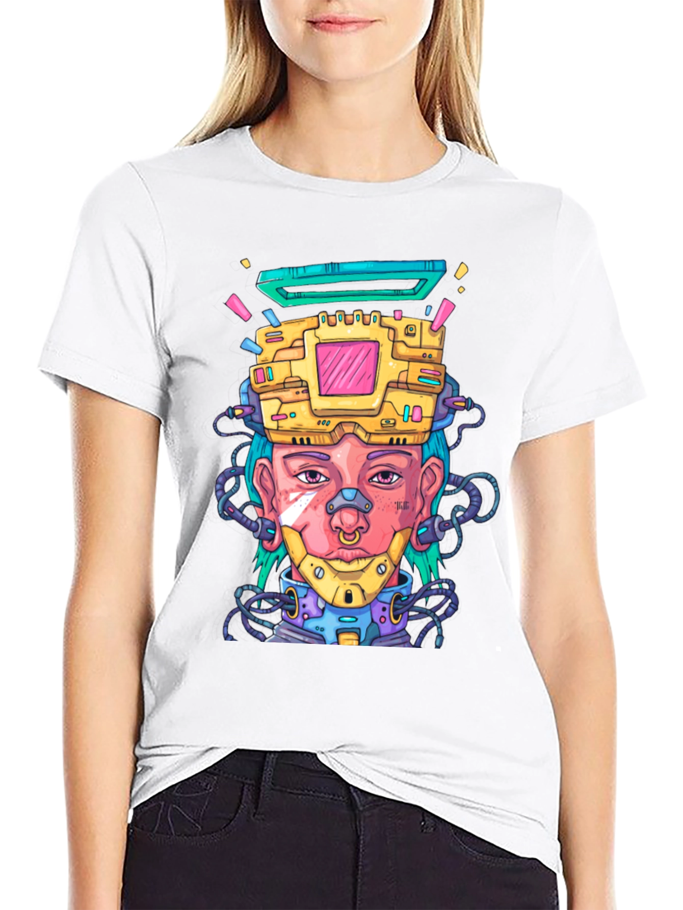 Cyberpunk Style Graphic T-Shirt - Futuristic Art