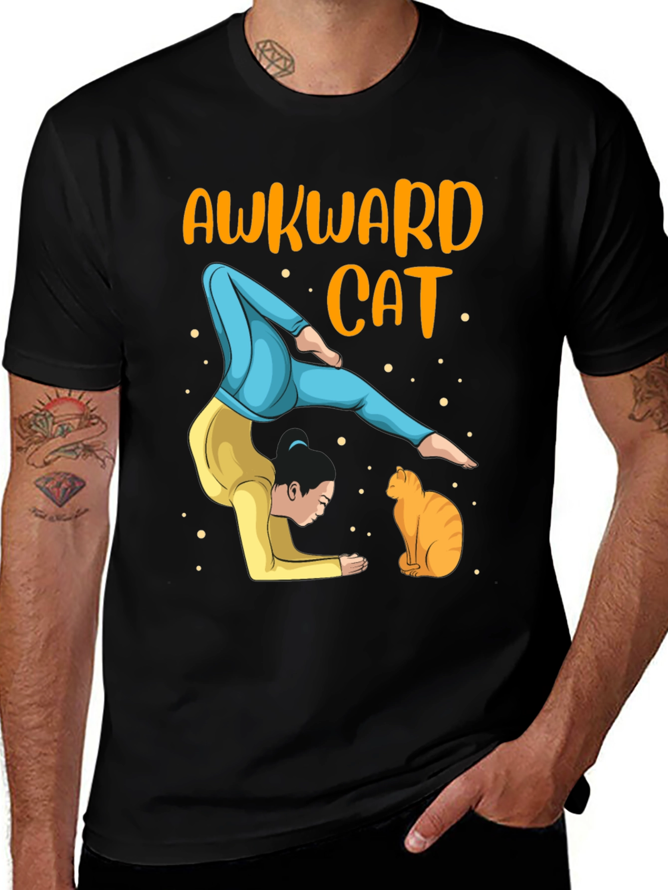 Awkward Cat Yoga T-Shirt - Mens Graphic Tee