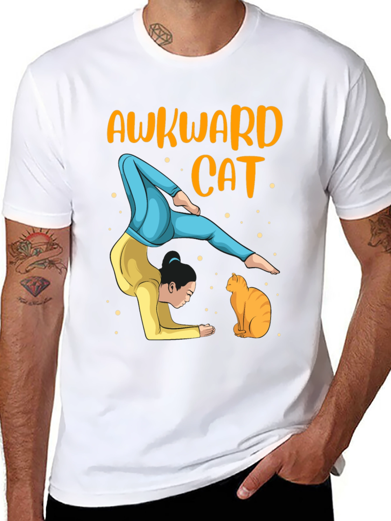 Awkward Cat Yoga T-Shirt - Mens Graphic Tee