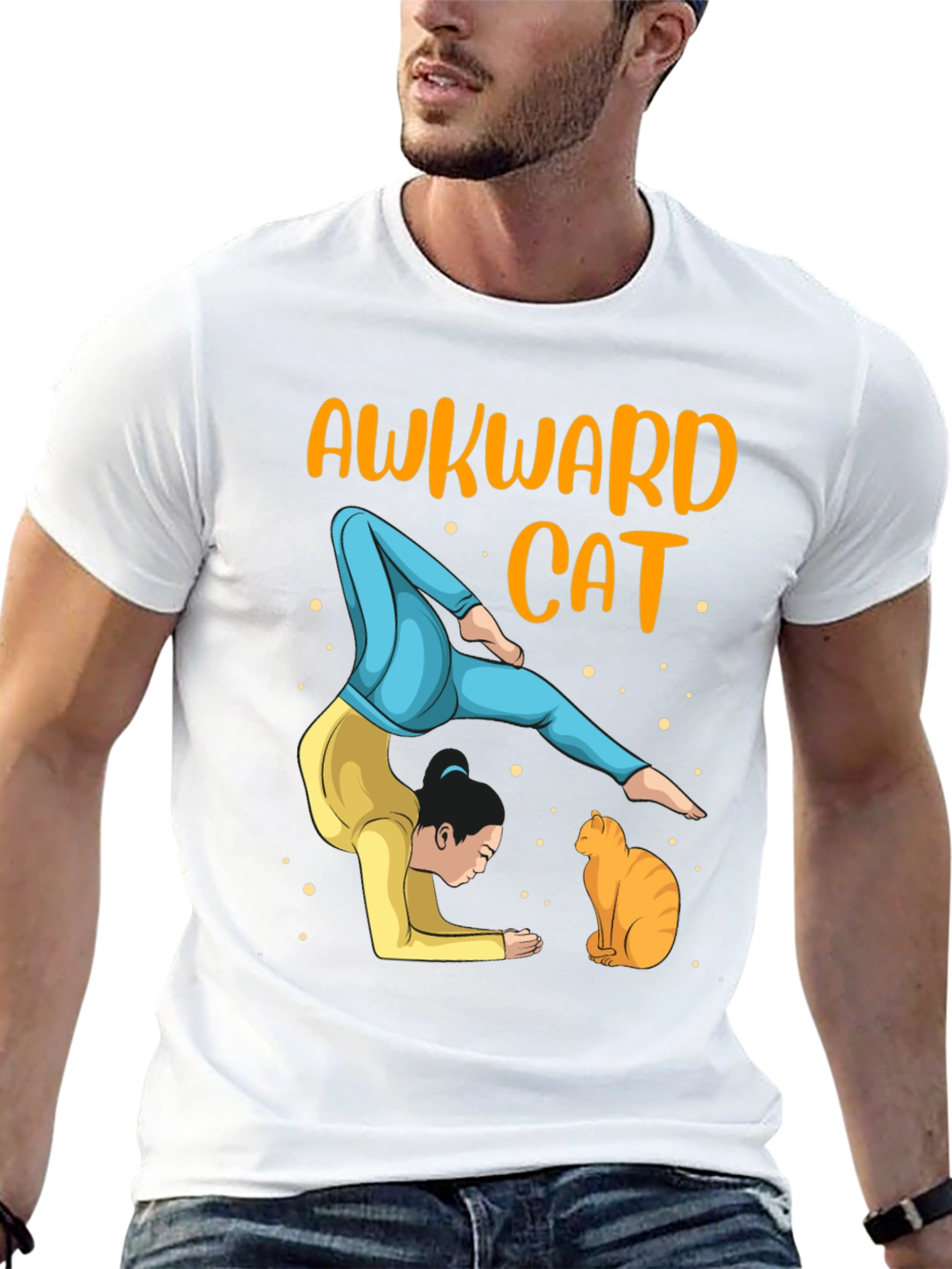 Awkward Cat Yoga T-Shirt - Mens Graphic Tee