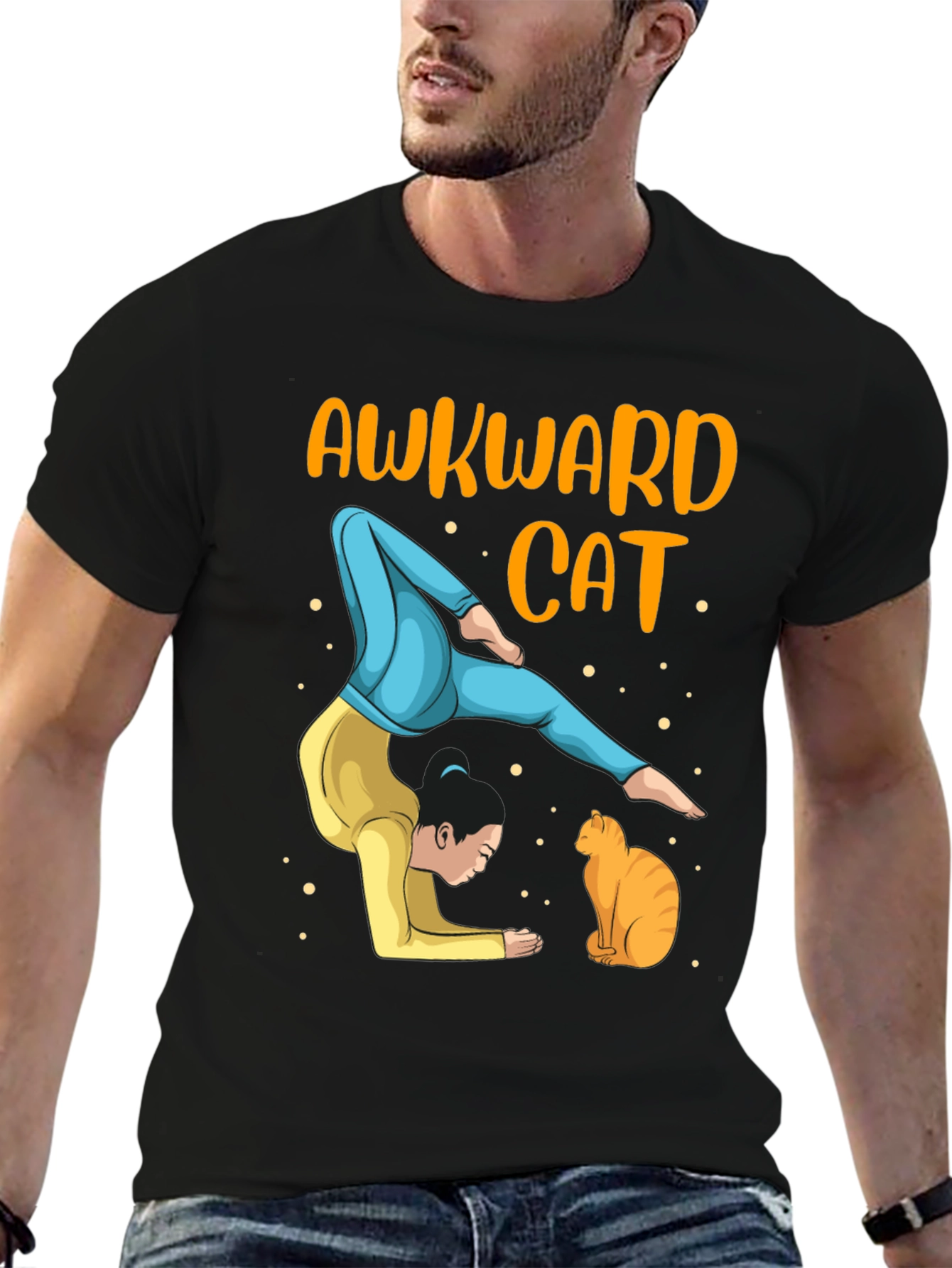 Awkward Cat Yoga T-Shirt - Mens Graphic Tee