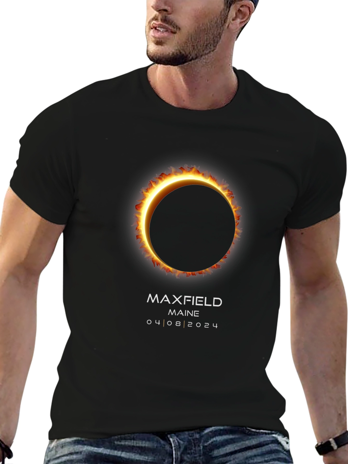 Maxfield Maine Eclipse 2024 Black T-Shirt
