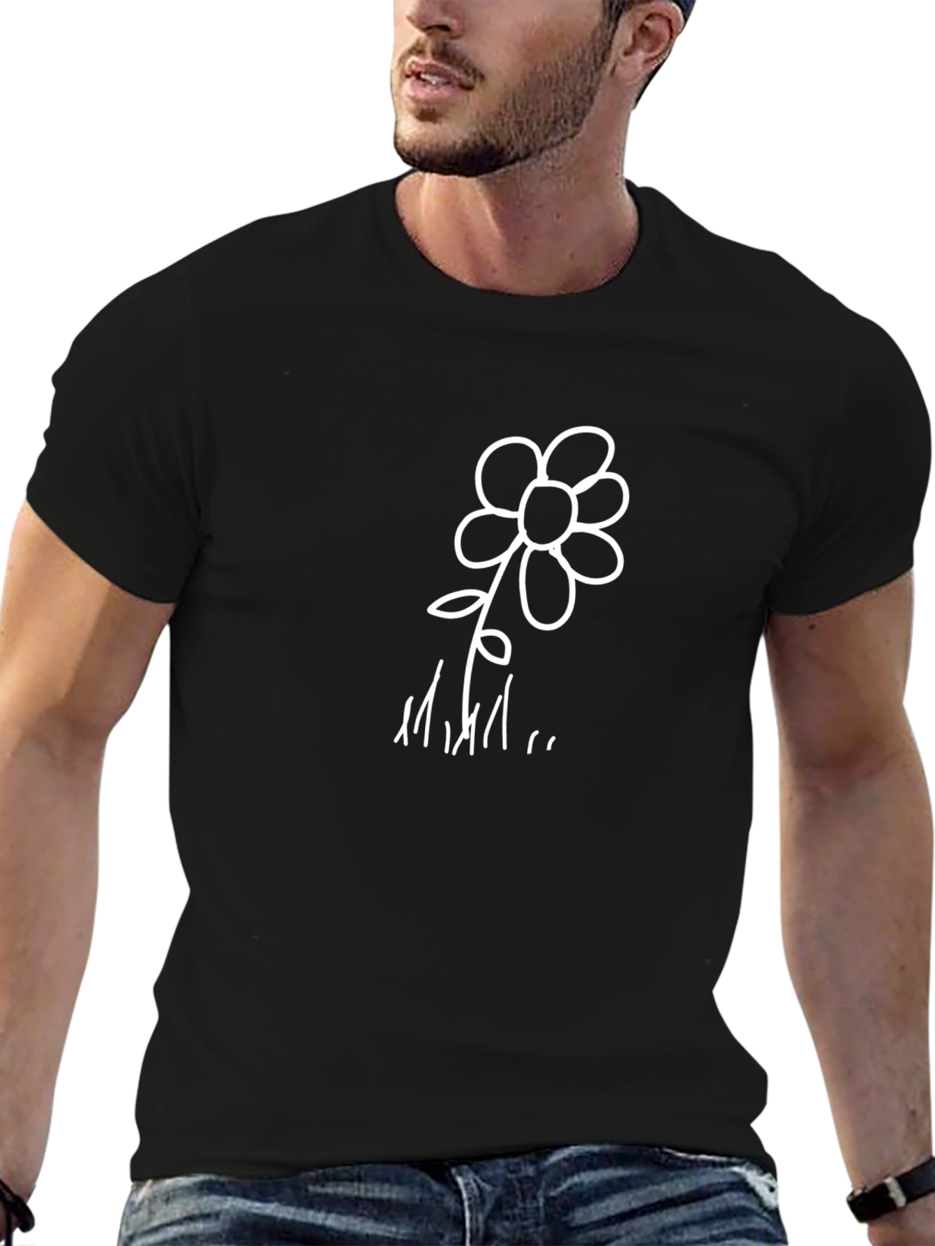 Minimalist Flower Graphic Tee - Black
