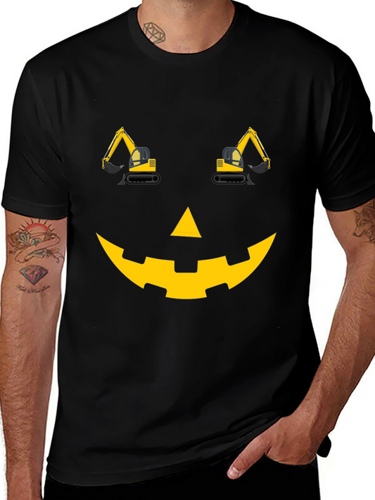 Construction Excavator Pumpkin Face Halloween T-Shirt
