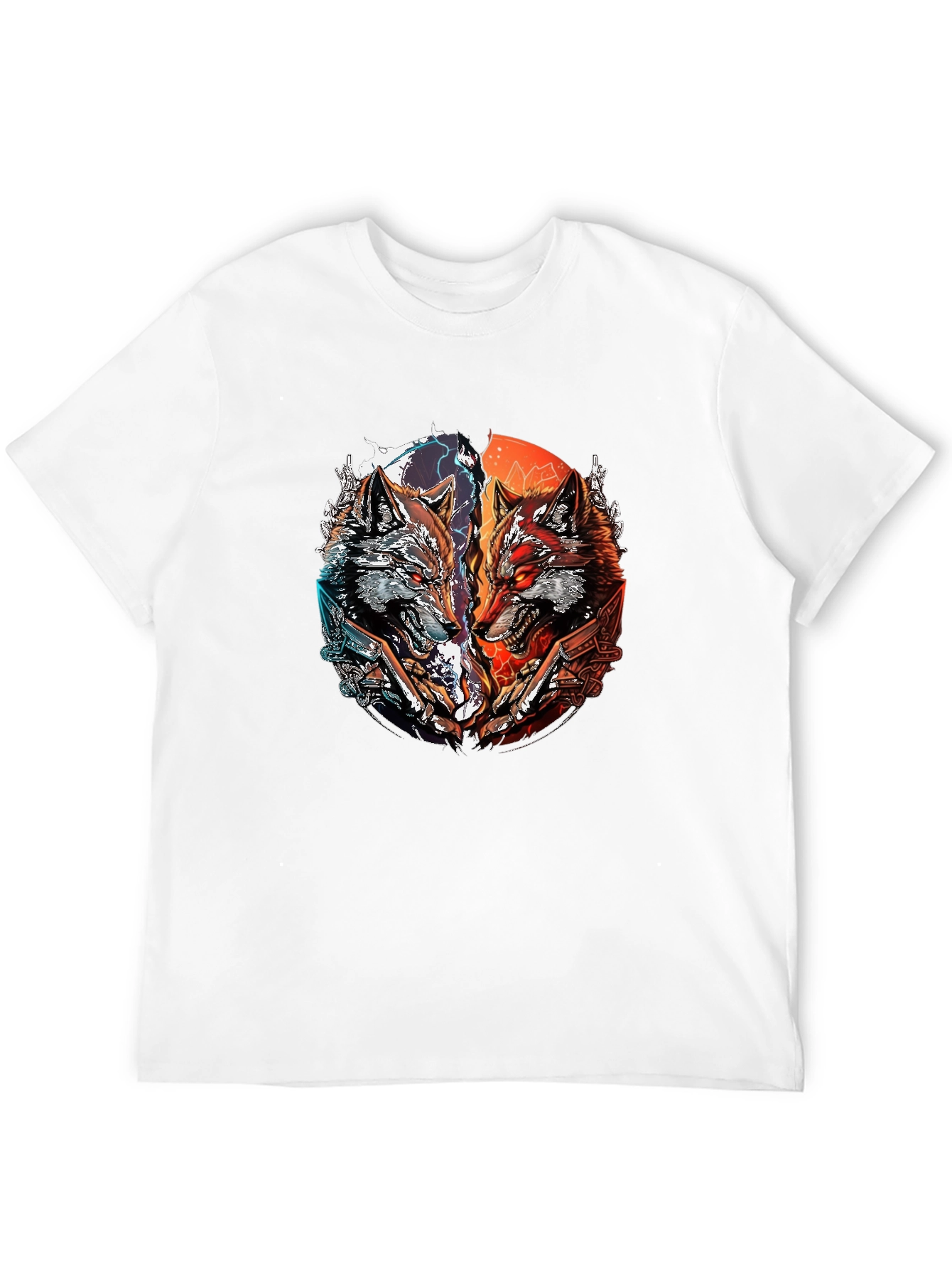 Two Wolves Graphic Print Black T-Shirt