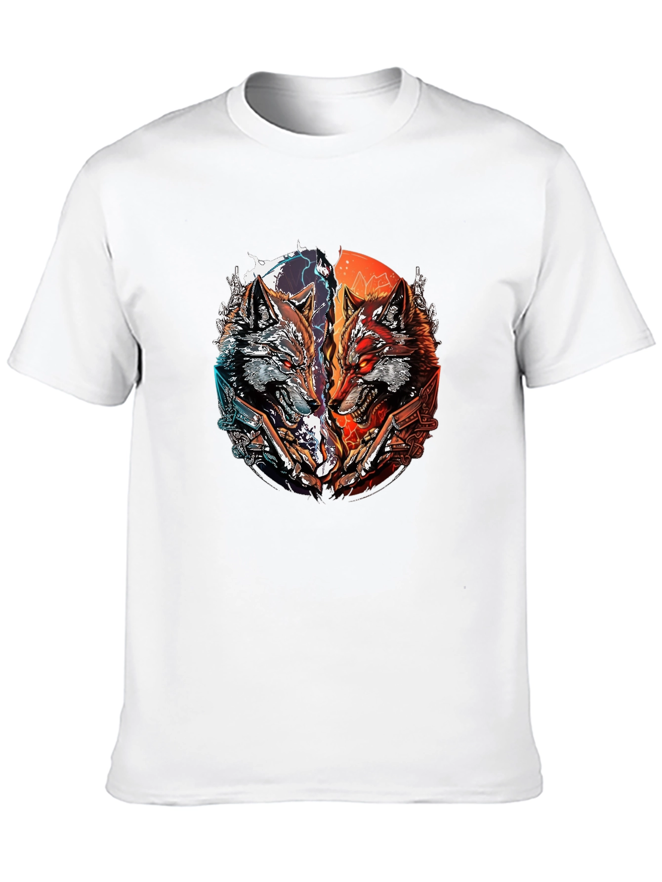 Two Wolves Graphic Print Black T-Shirt