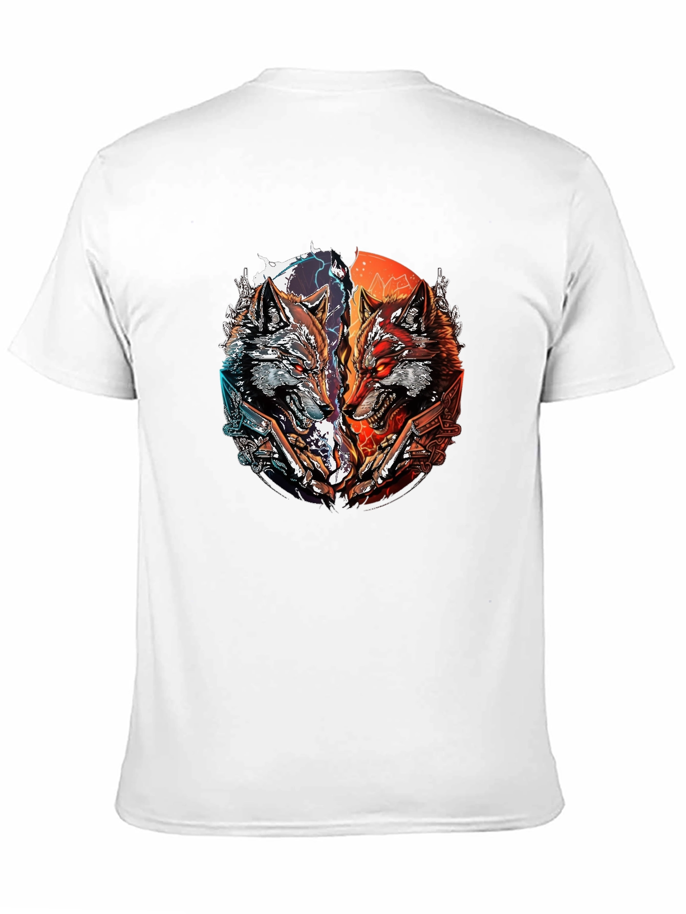 Two Wolves Graphic Print Black T-Shirt