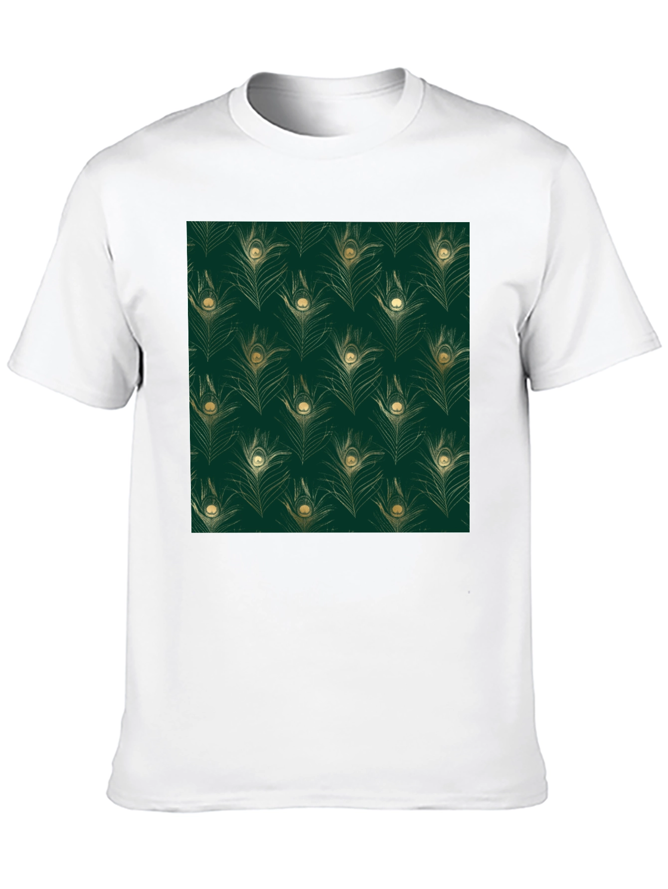 Elegant Peacock Feather Print Black T-Shirt