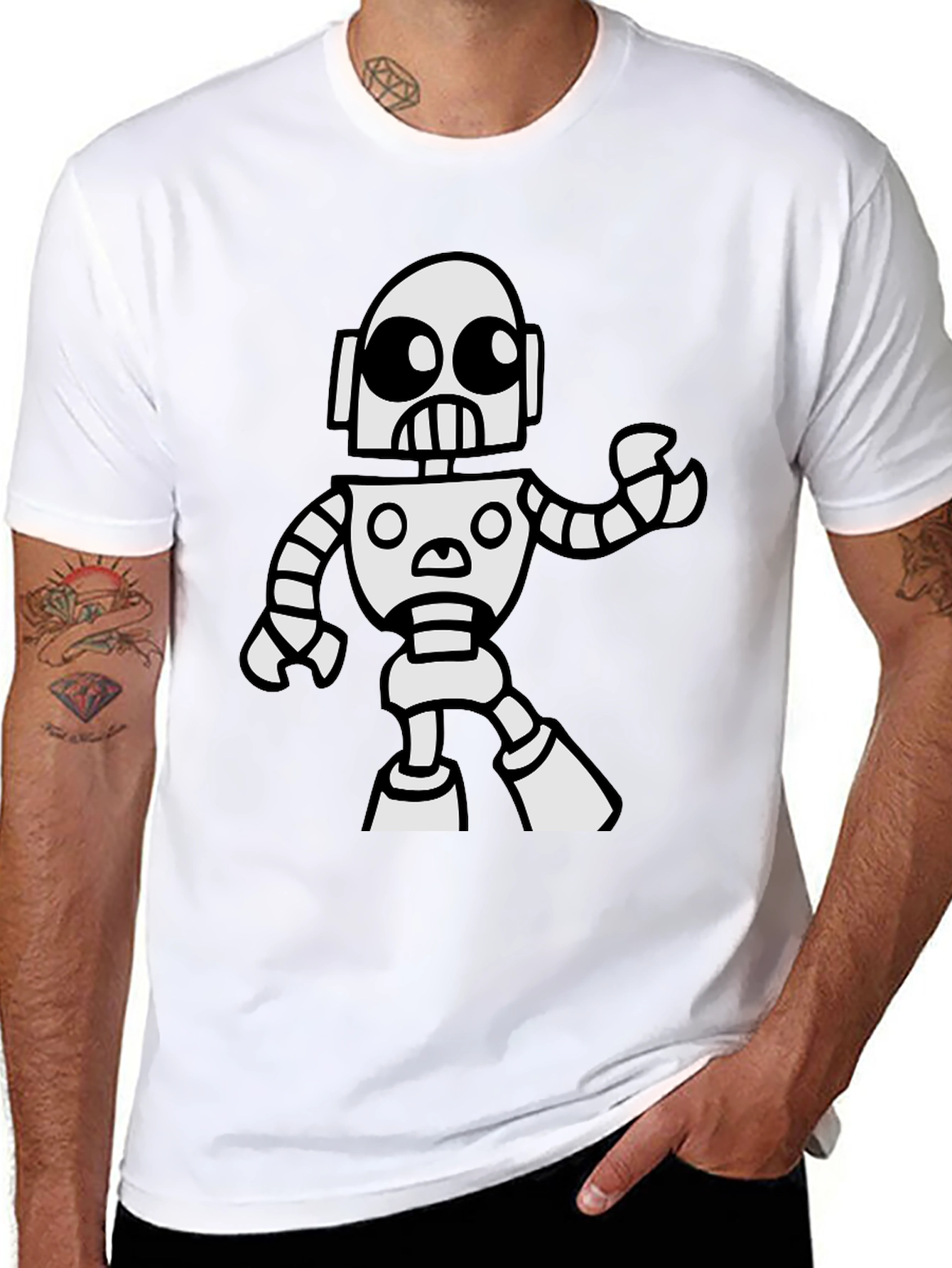 Robot Graphic T-Shirt - Black Cotton Tee
