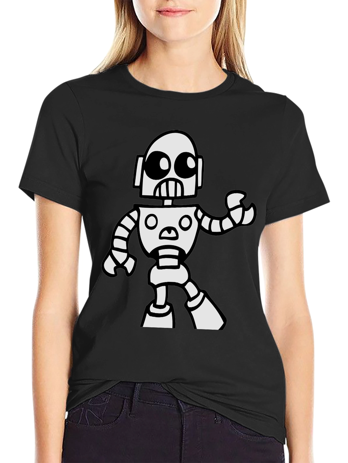 Robot Graphic T-Shirt - Black Cotton Tee