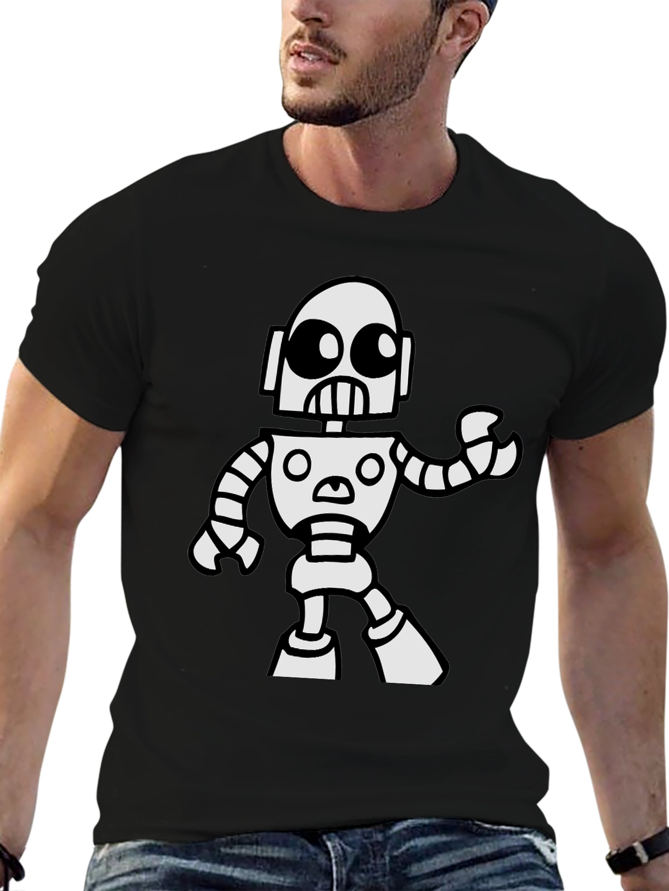 Robot Graphic T-Shirt - Black Cotton Tee