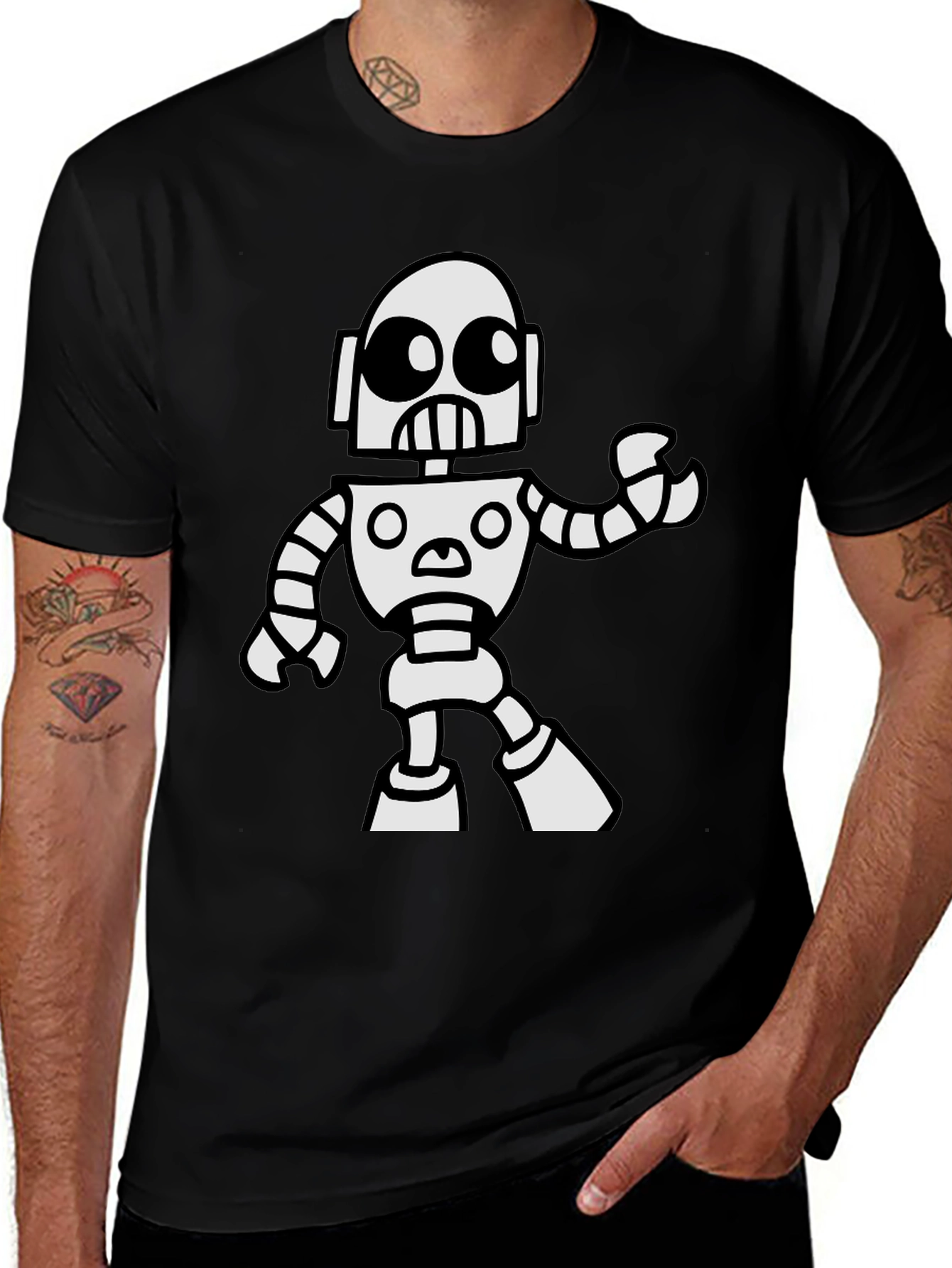 Robot Graphic T-Shirt - Black Cotton Tee