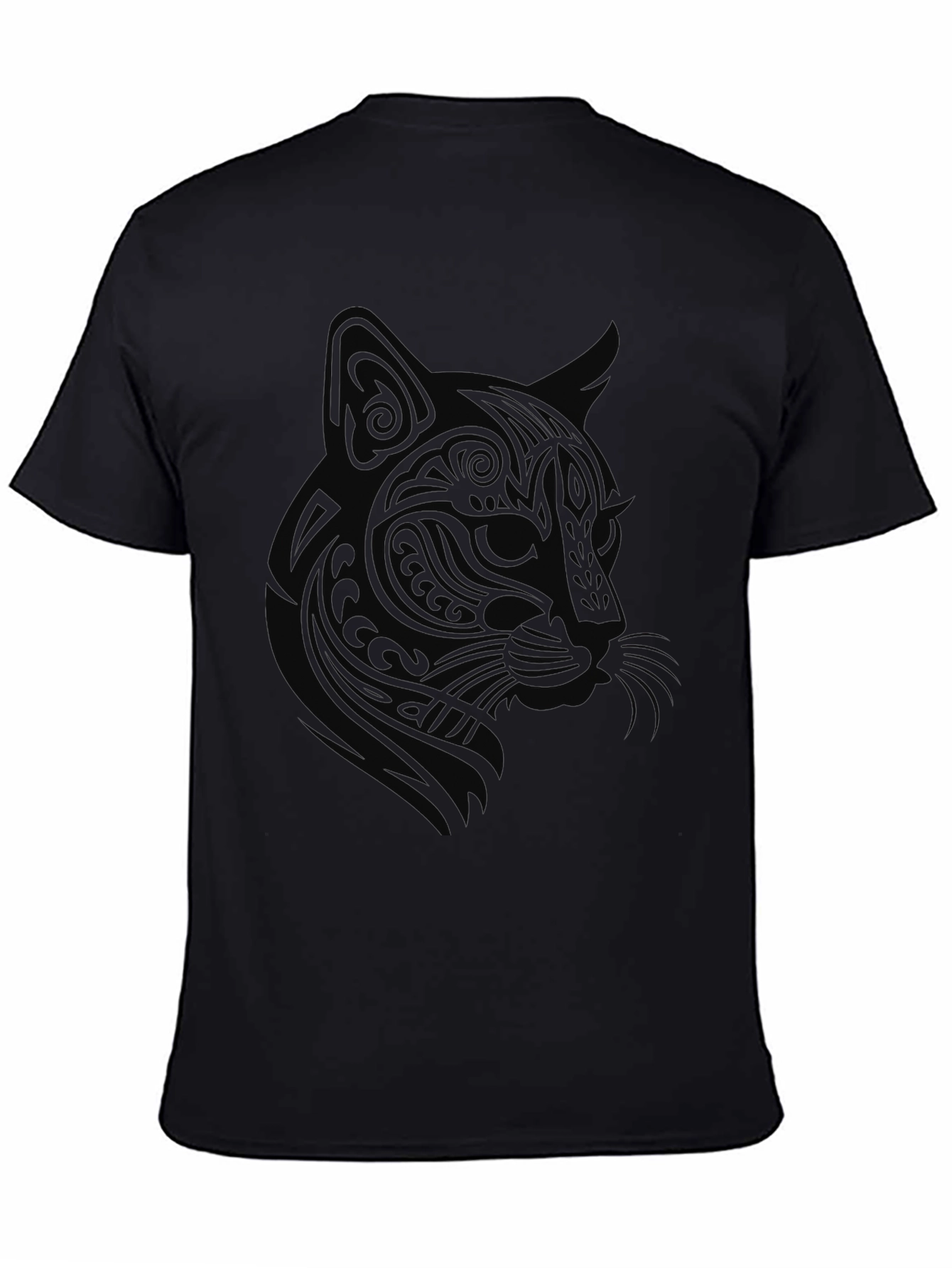 Tribal Cat Graphic Tee - Black Cotton Blend