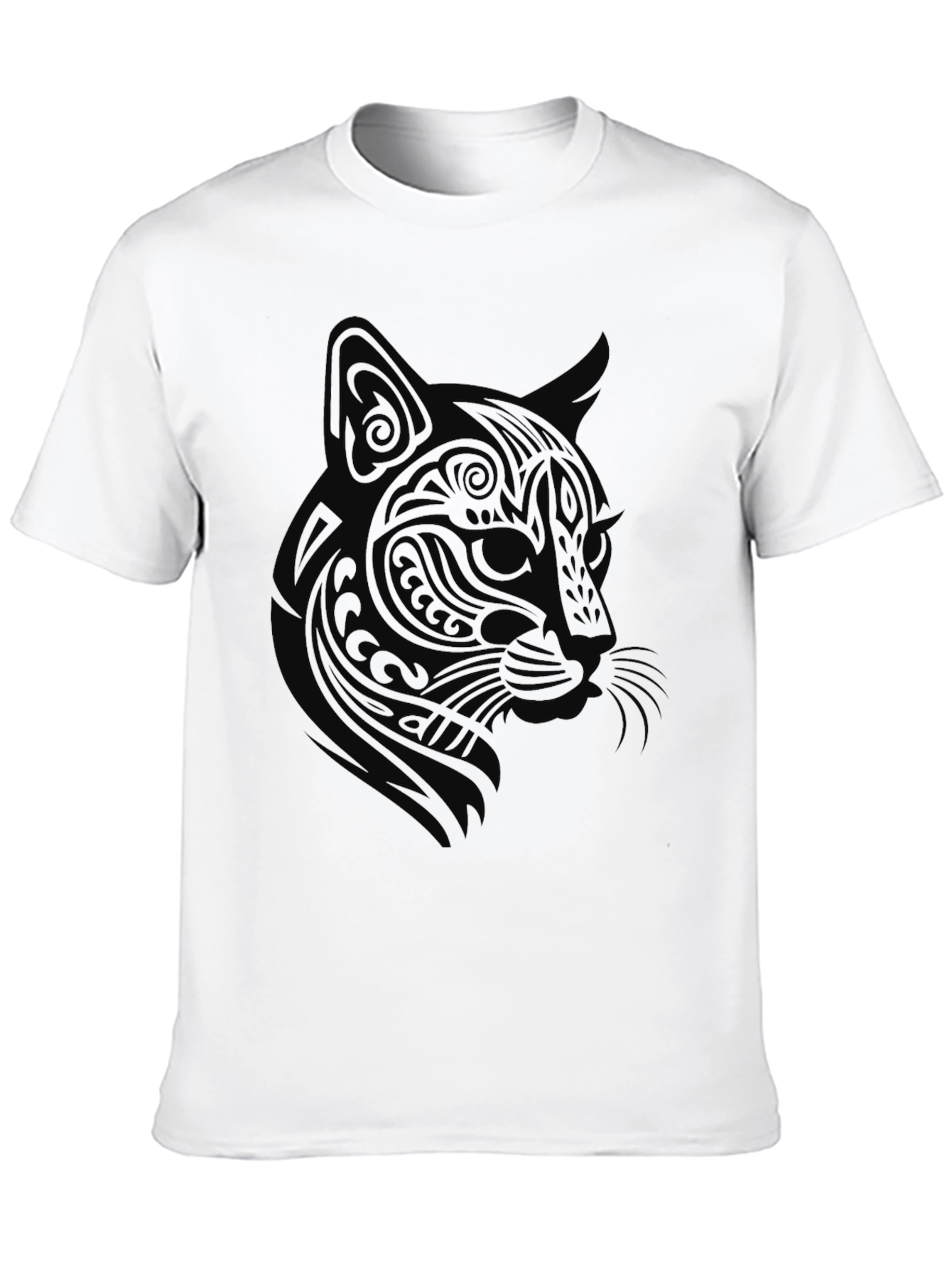 Tribal Cat Graphic Tee - Black Cotton Blend