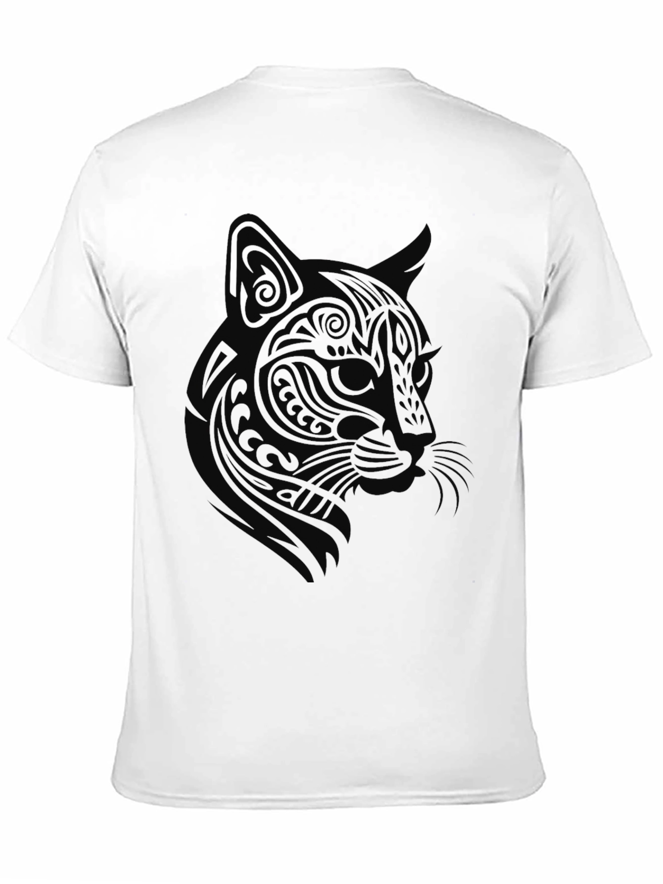 Tribal Cat Graphic Tee - Black Cotton Blend