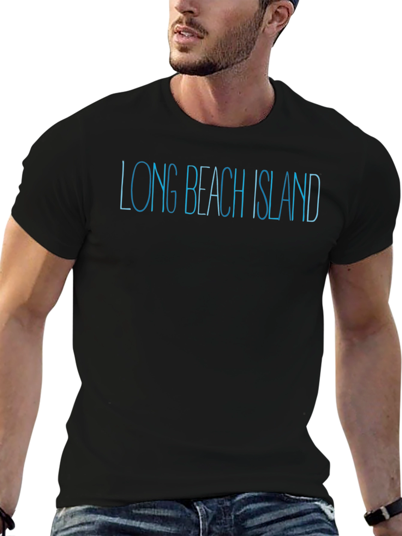 Long Beach Island Text Black T-Shirt