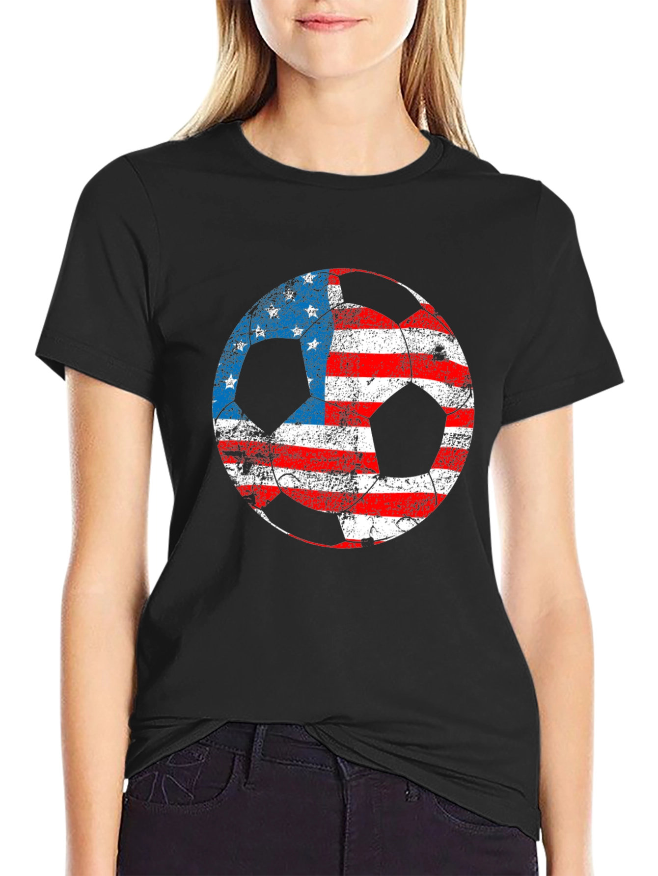 USA Flag Soccer Ball Graphic T-Shirt