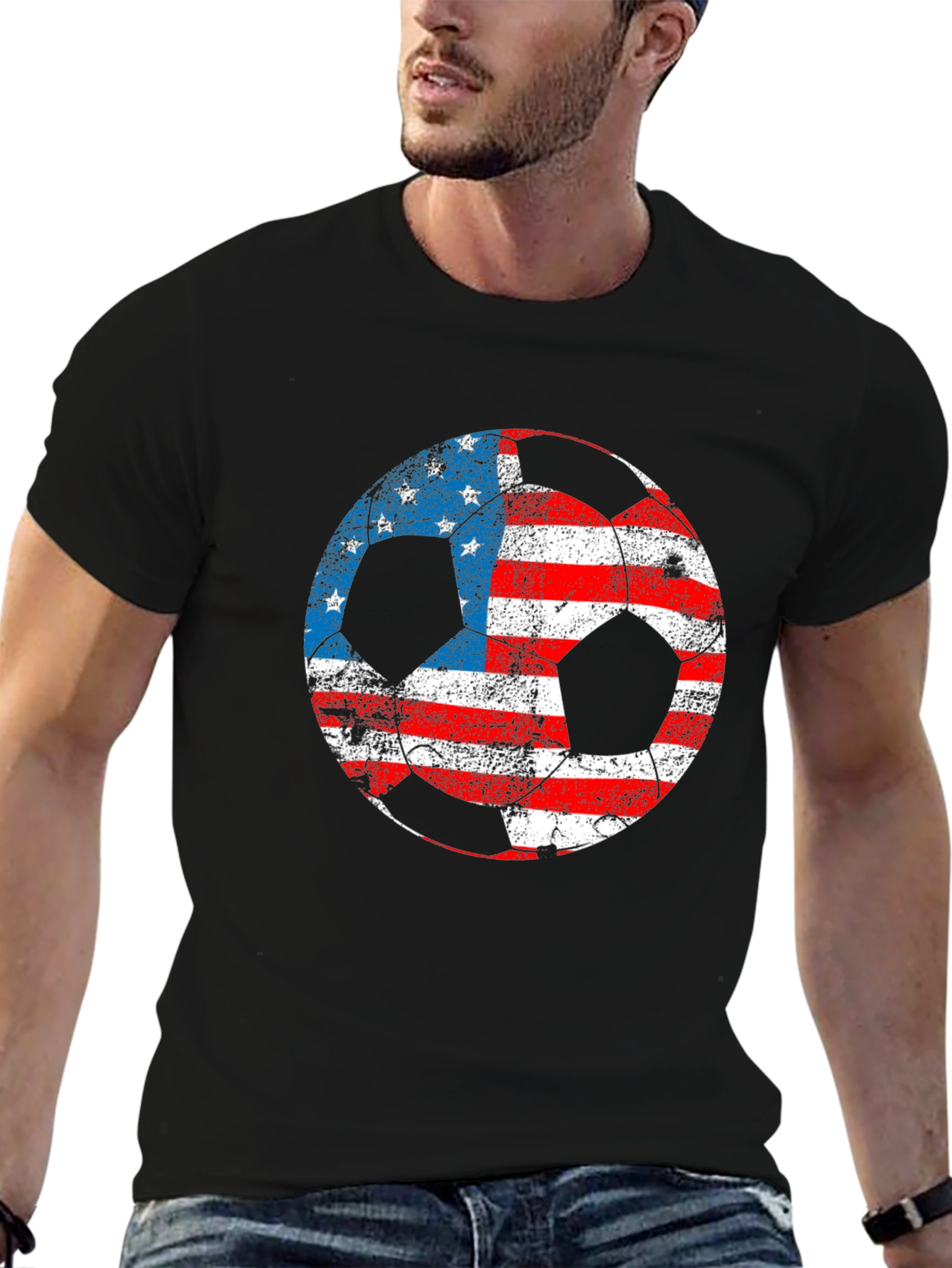 USA Flag Soccer Ball Graphic T-Shirt