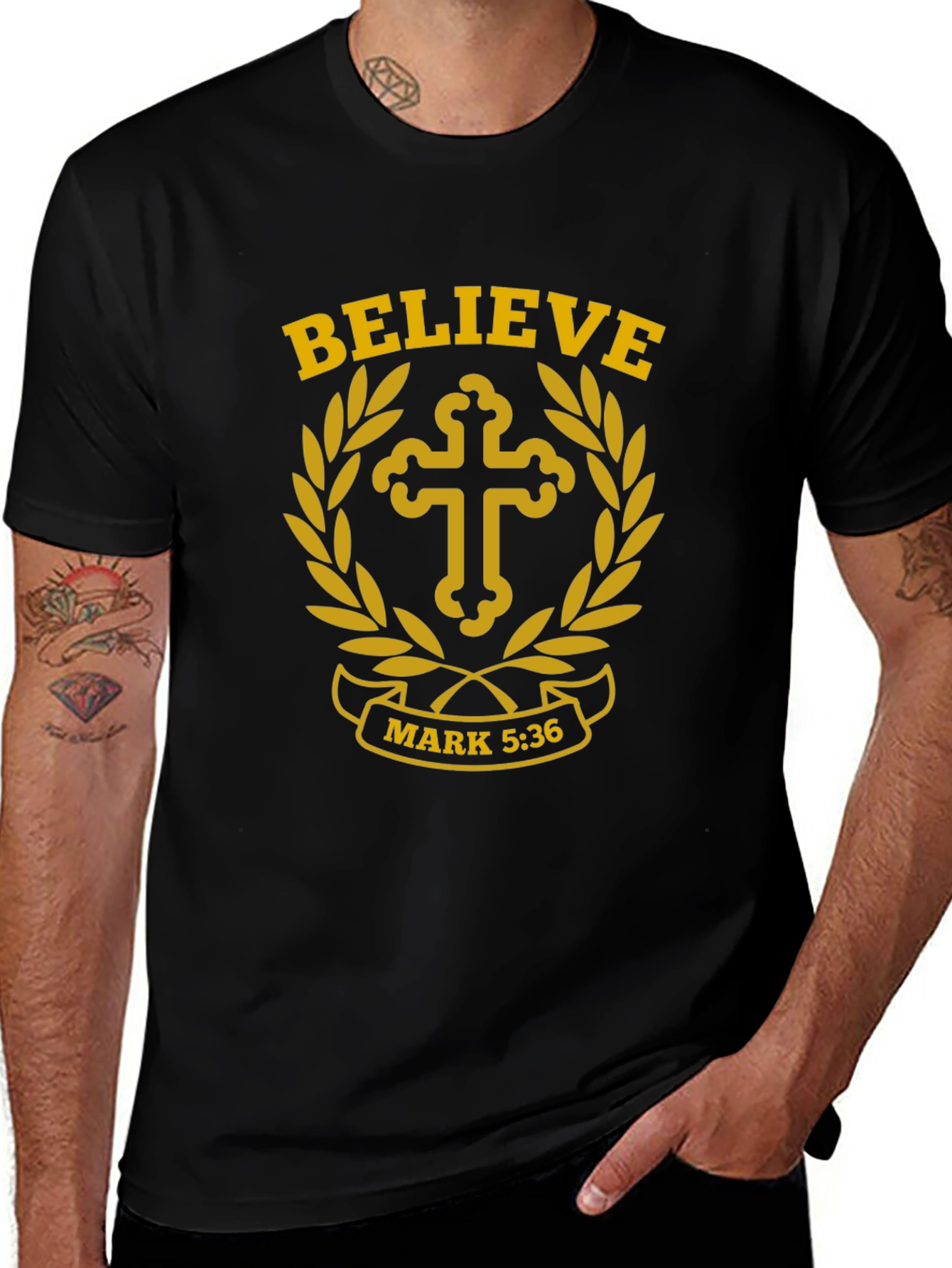Believe T-Shirt with Cross and Scripture