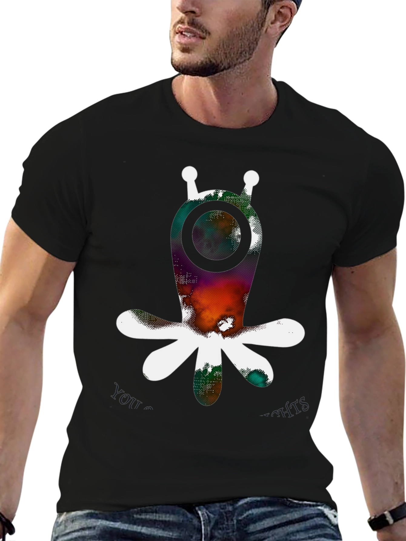 Abstract Alien Graphic Print Black T-Shirt