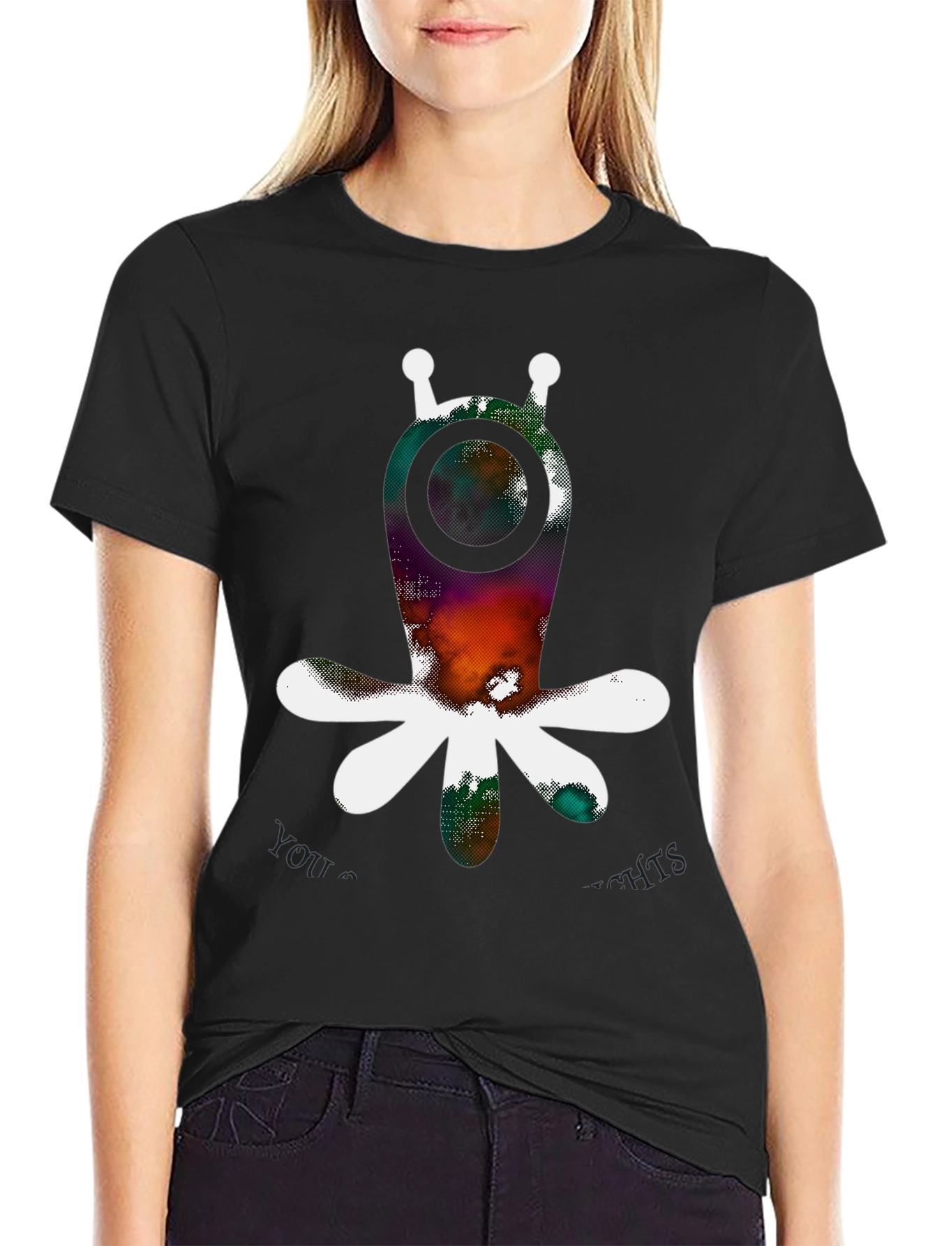 Abstract Alien Graphic Print Black T-Shirt