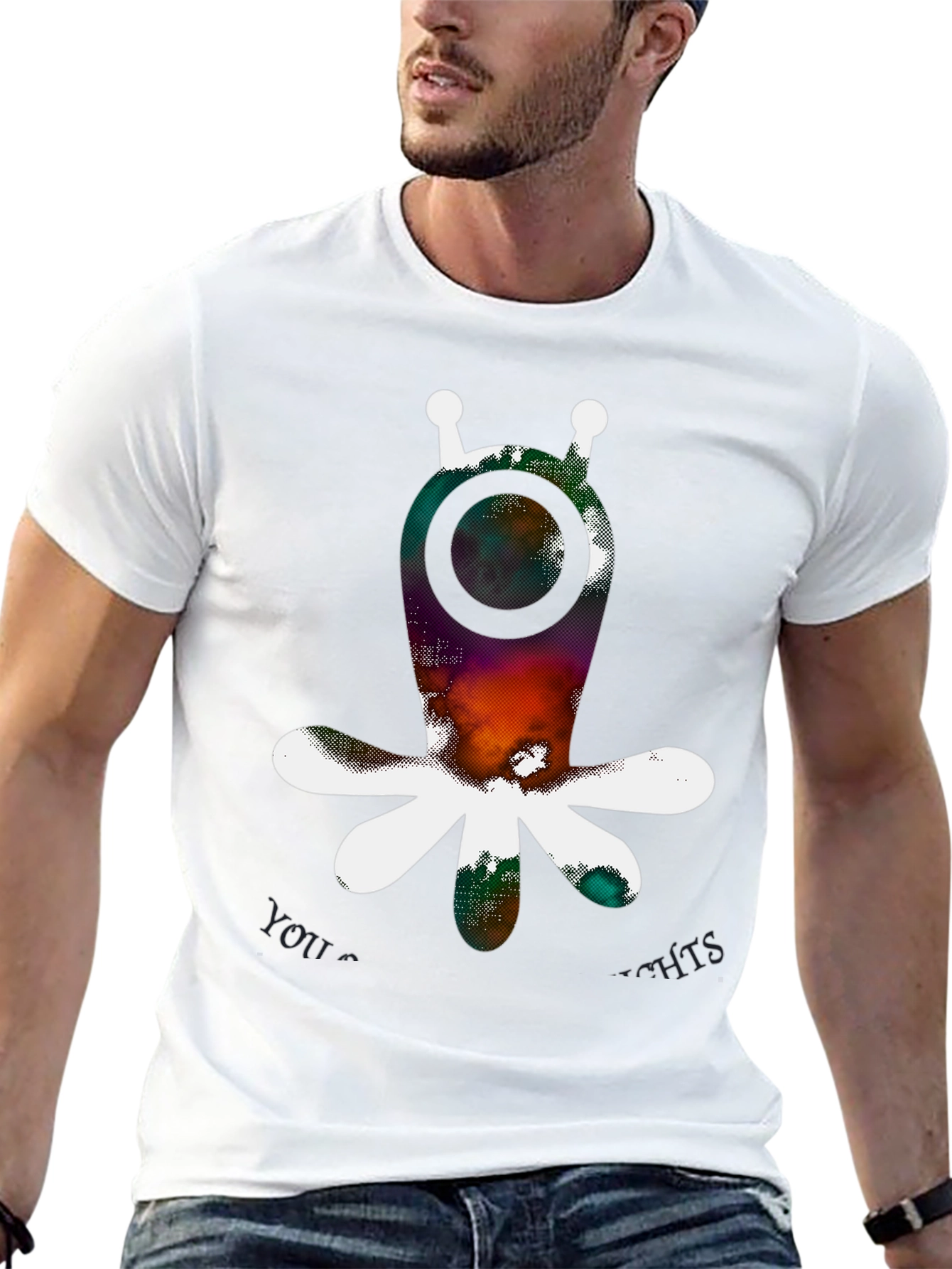 Abstract Alien Graphic Print Black T-Shirt