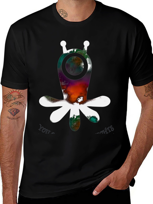 Abstract Alien Graphic Print Black T-Shirt