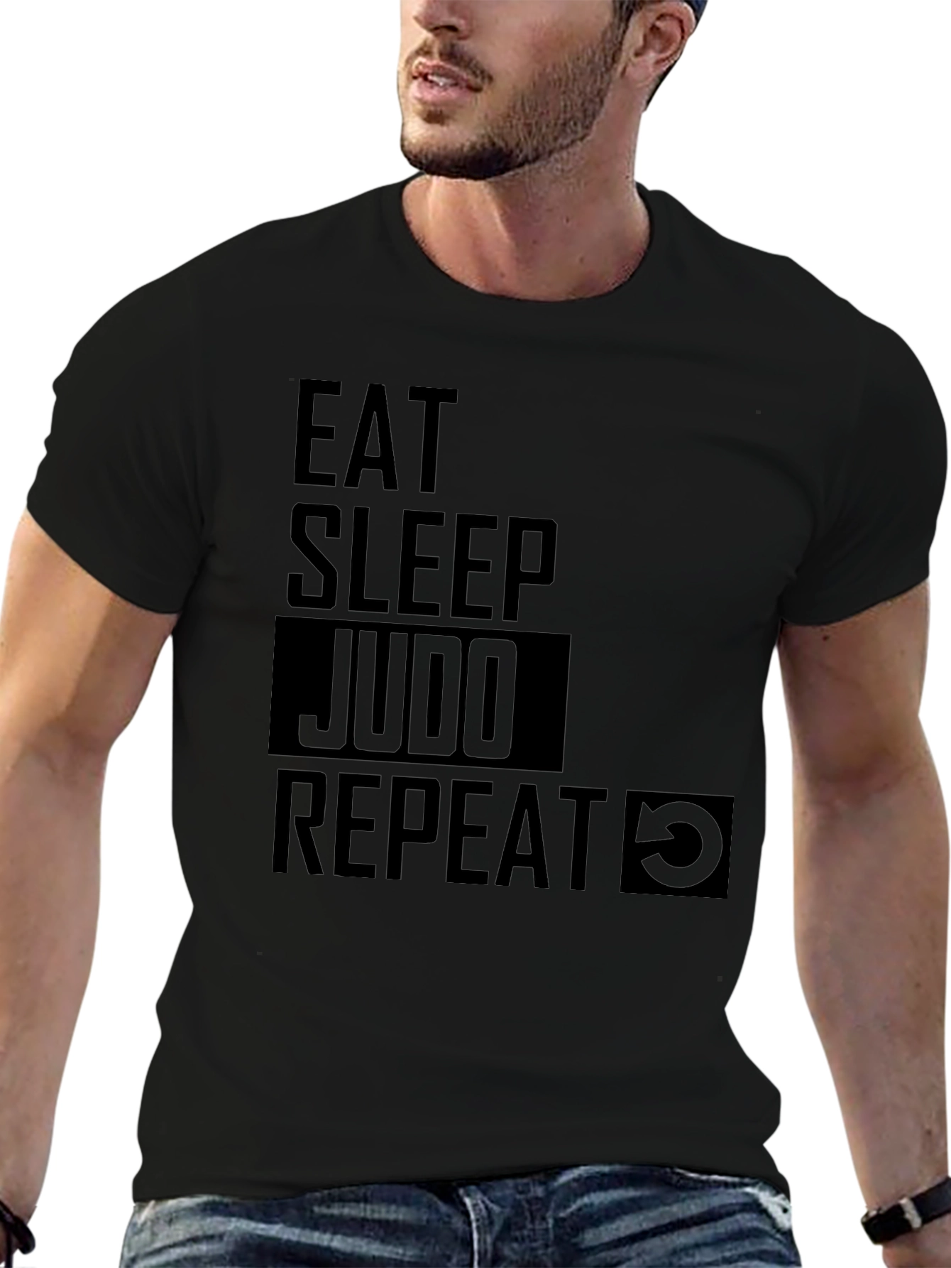 Eat Sleep Judo Repeat - Black Graphic T-Shirt