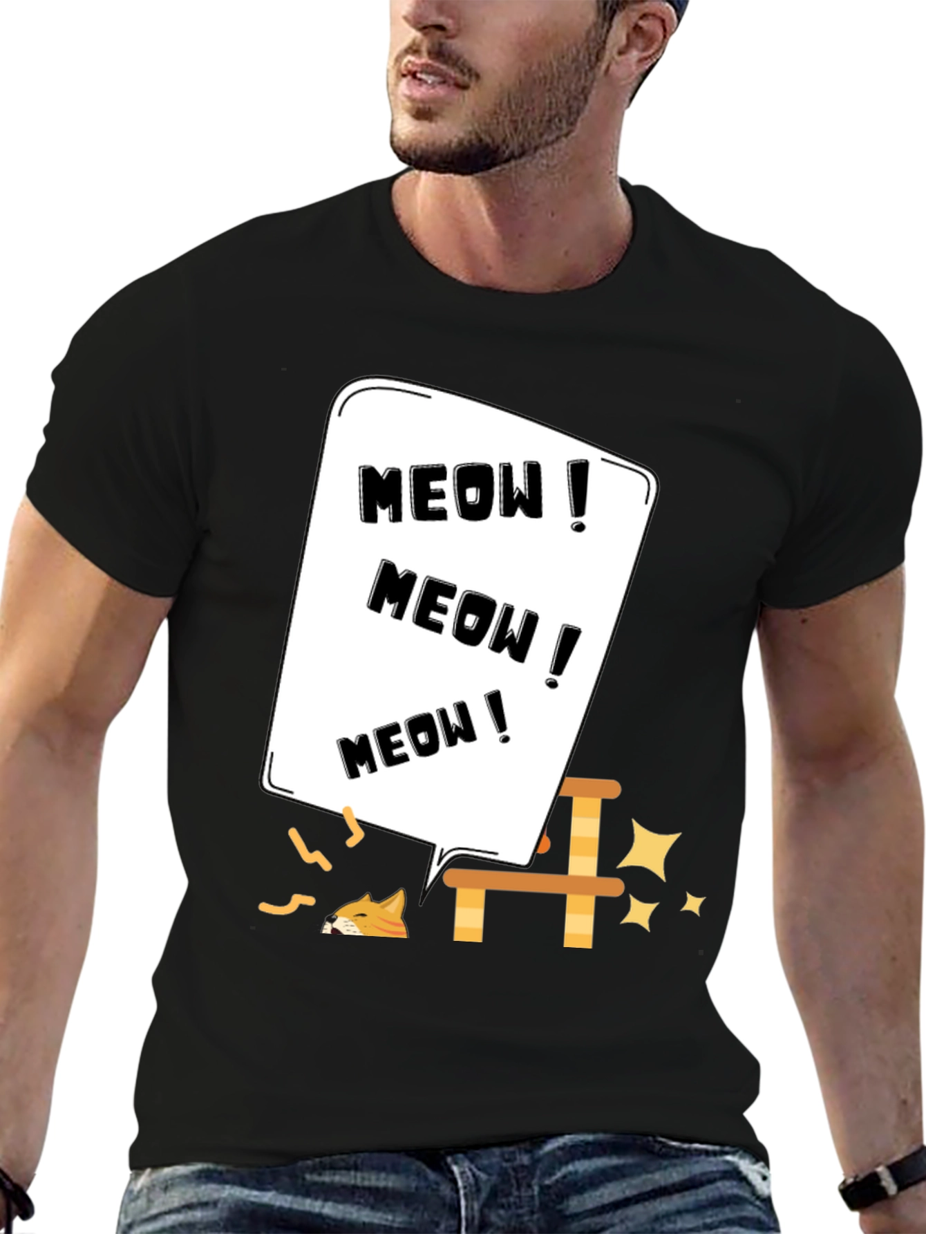 Meow Cat Lover T-Shirt Black