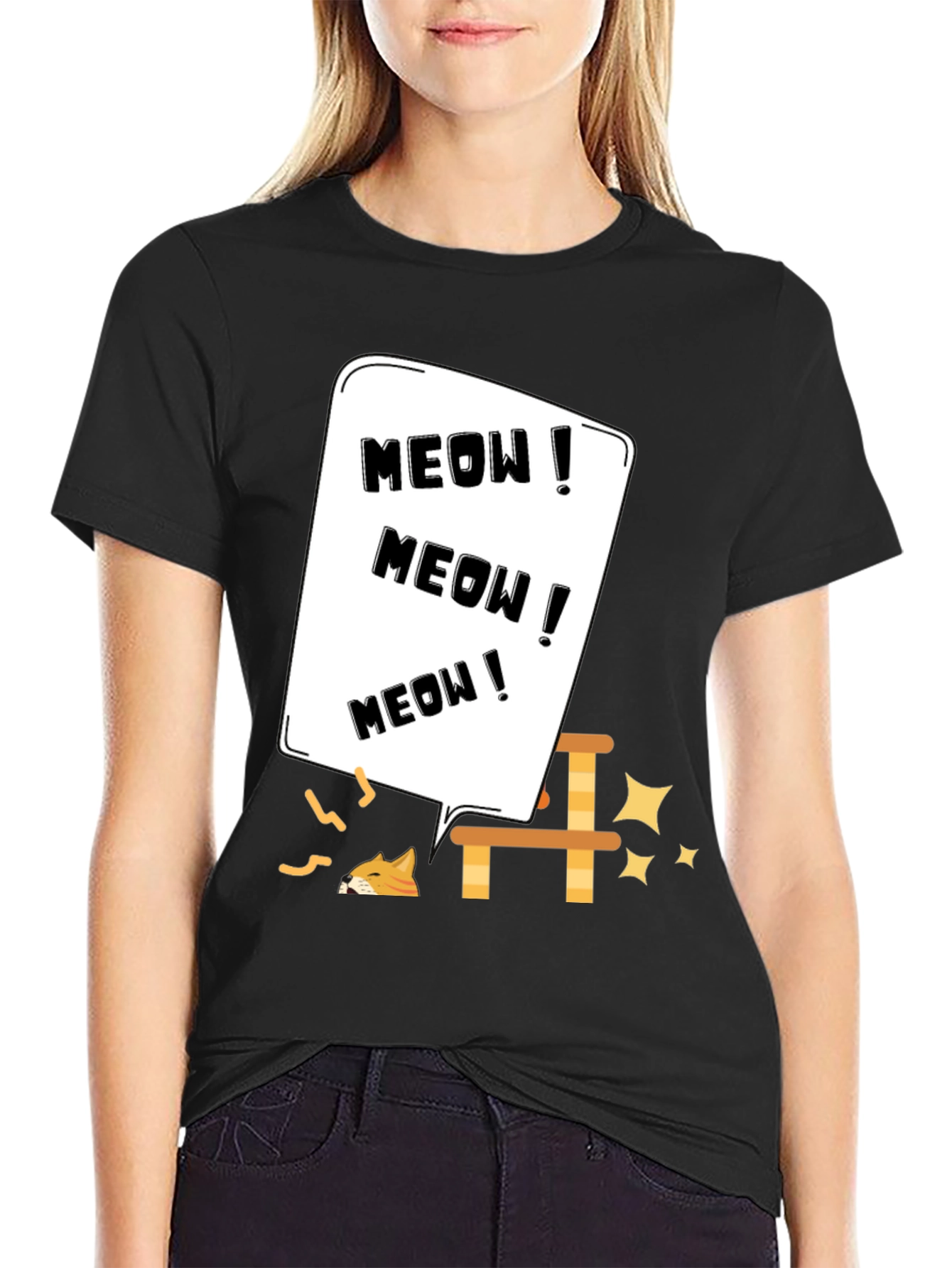 Meow Cat Lover T-Shirt Black