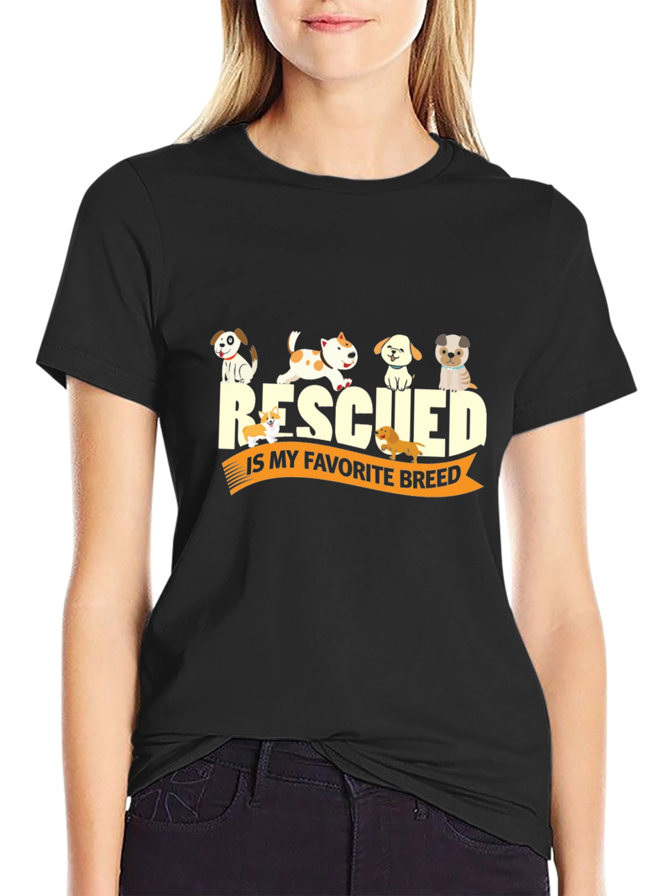 Rescued Is My Favorite Breed Black T-Shirt