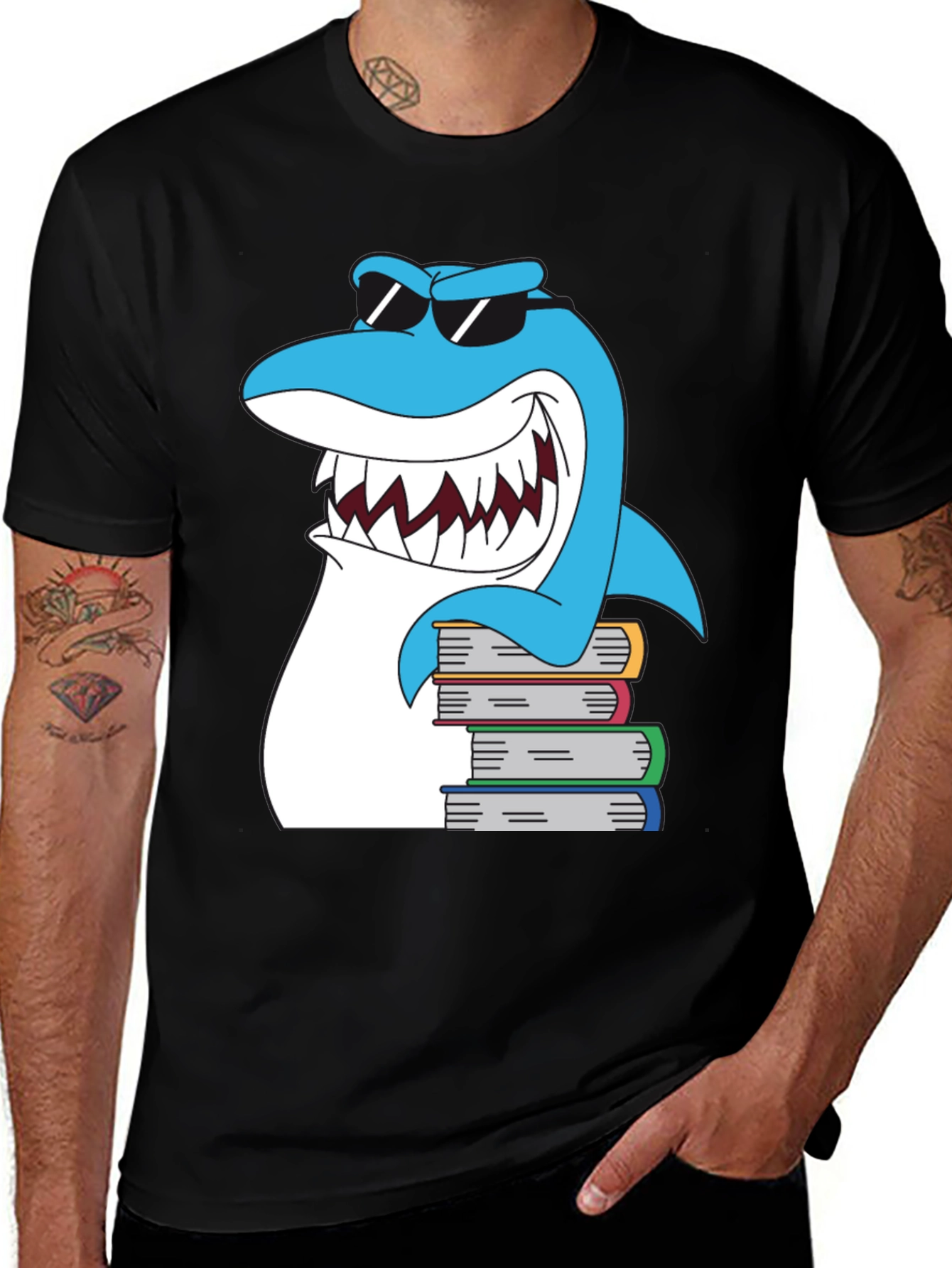 Cool Shark Reads Books Graphic T-Shirt