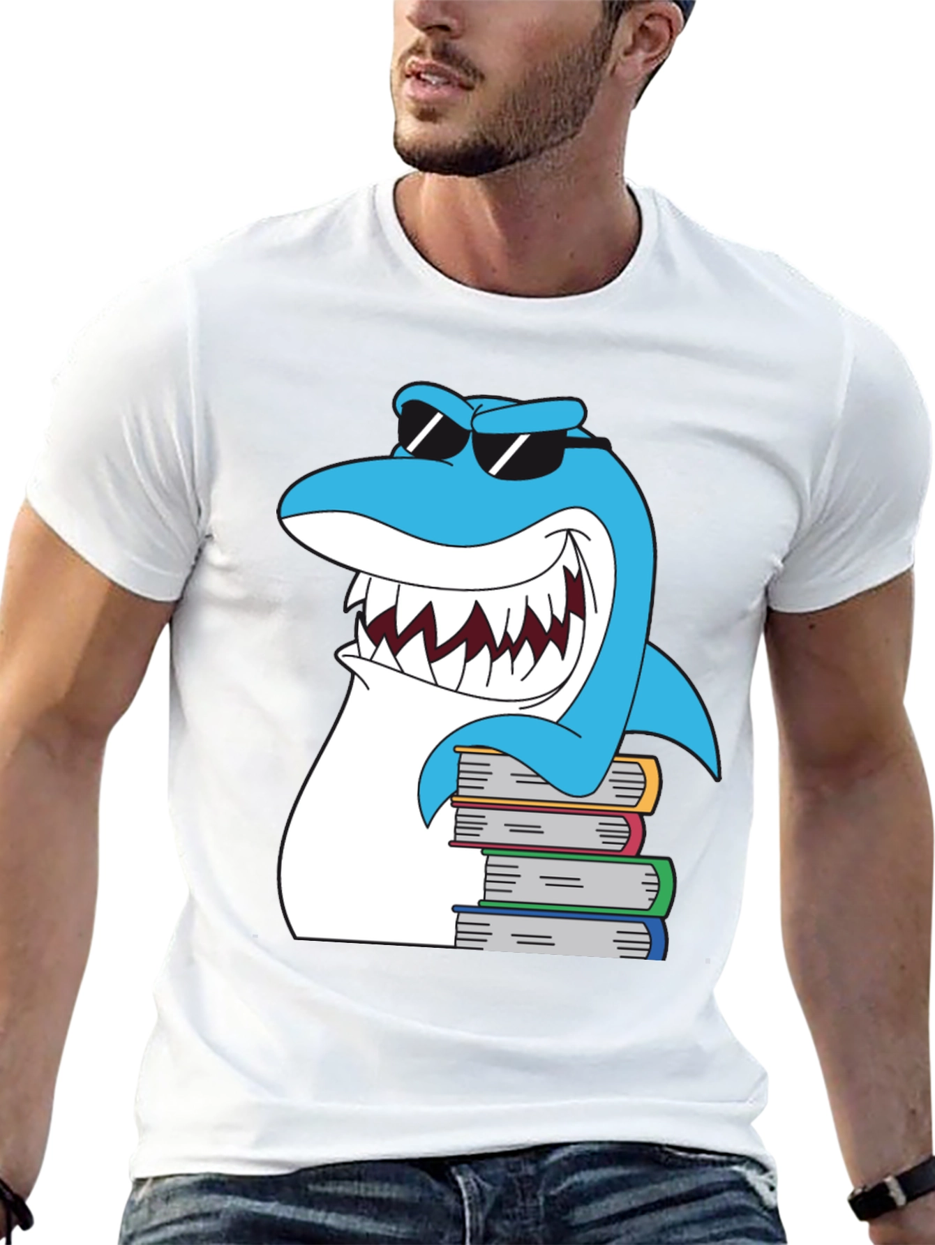 Cool Shark Reads Books Graphic T-Shirt