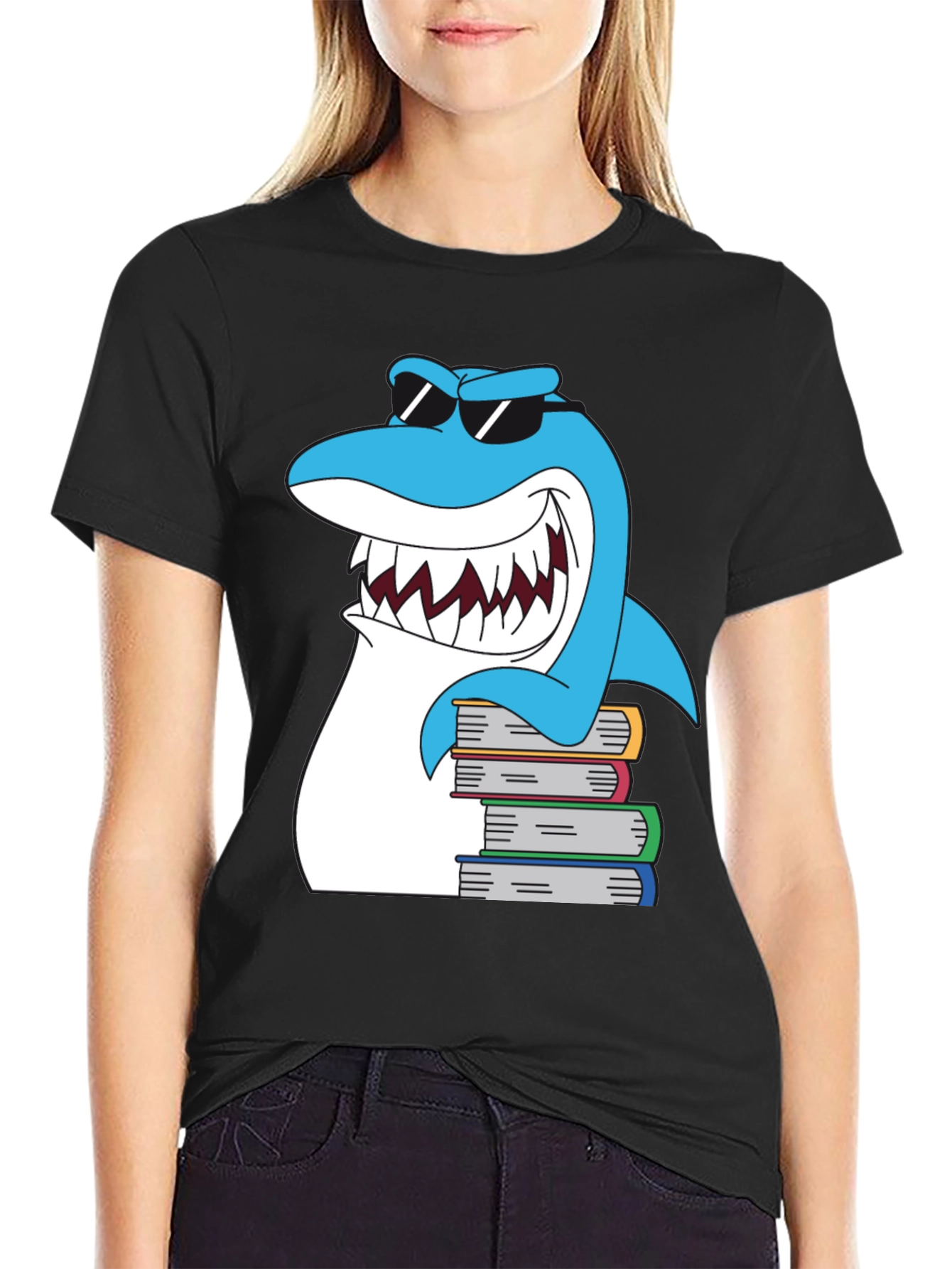 Cool Shark Reads Books Graphic T-Shirt