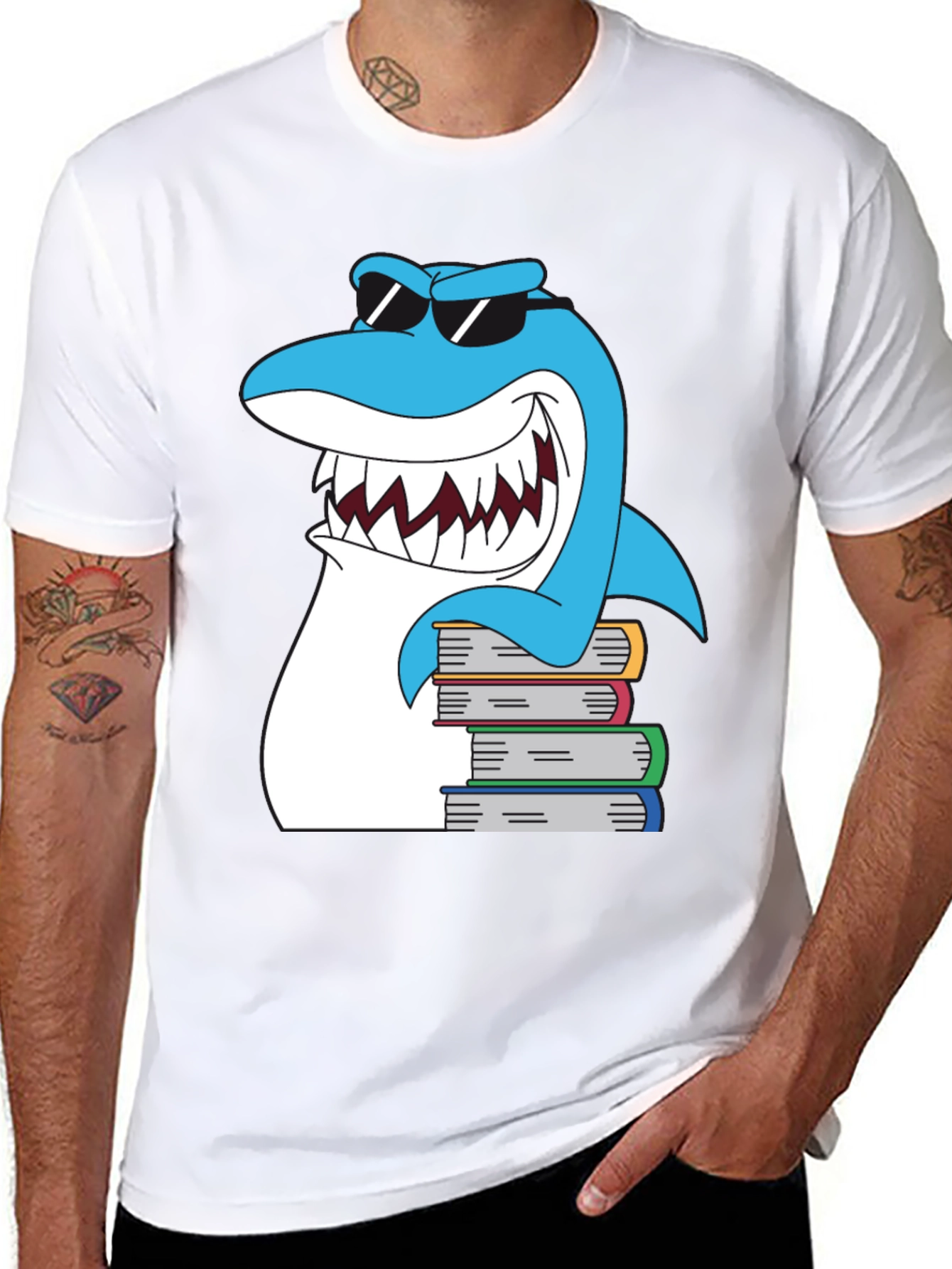 Cool Shark Reads Books Graphic T-Shirt
