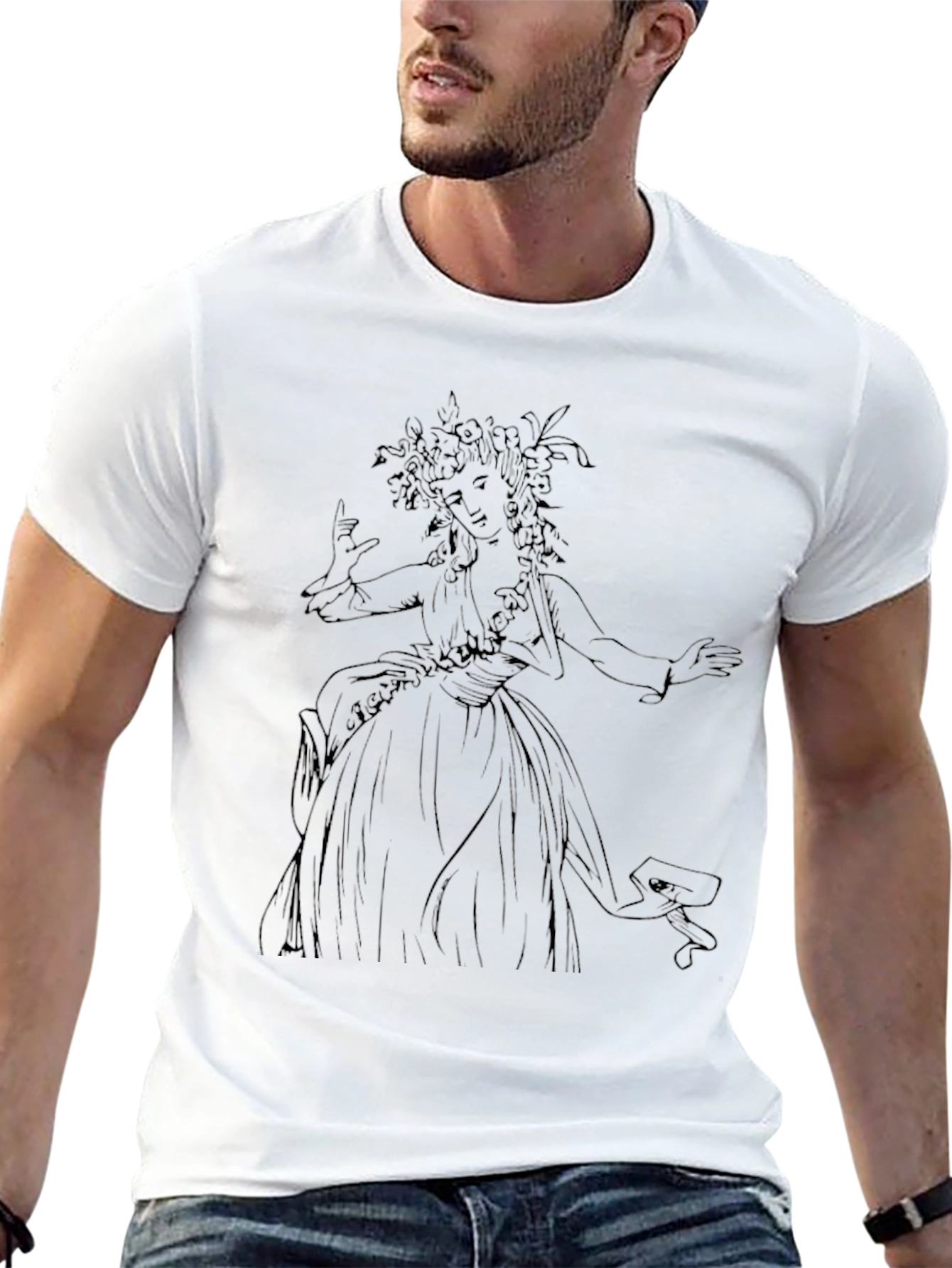 Elegant Woman Sketch Black T-Shirt