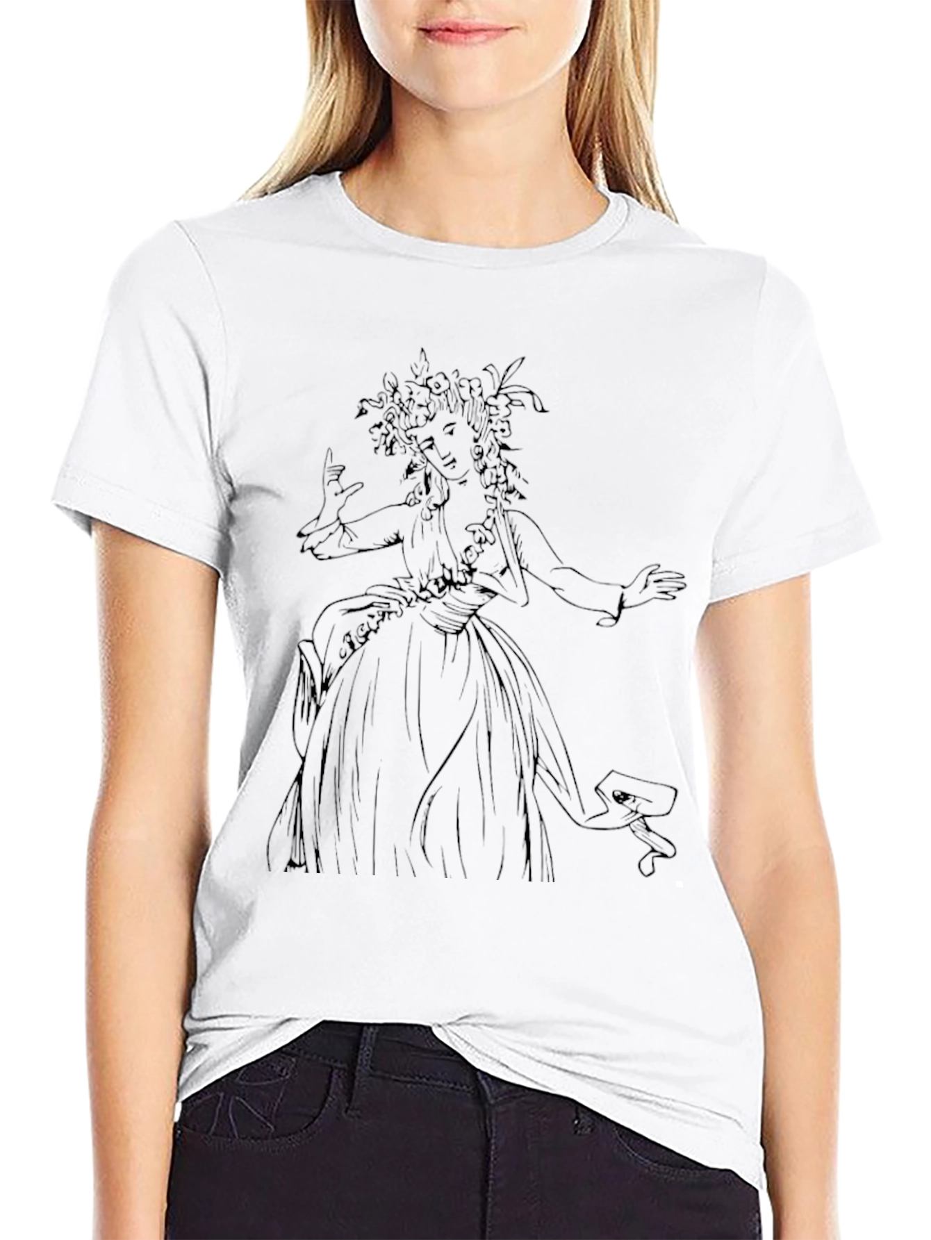 Elegant Woman Sketch Black T-Shirt