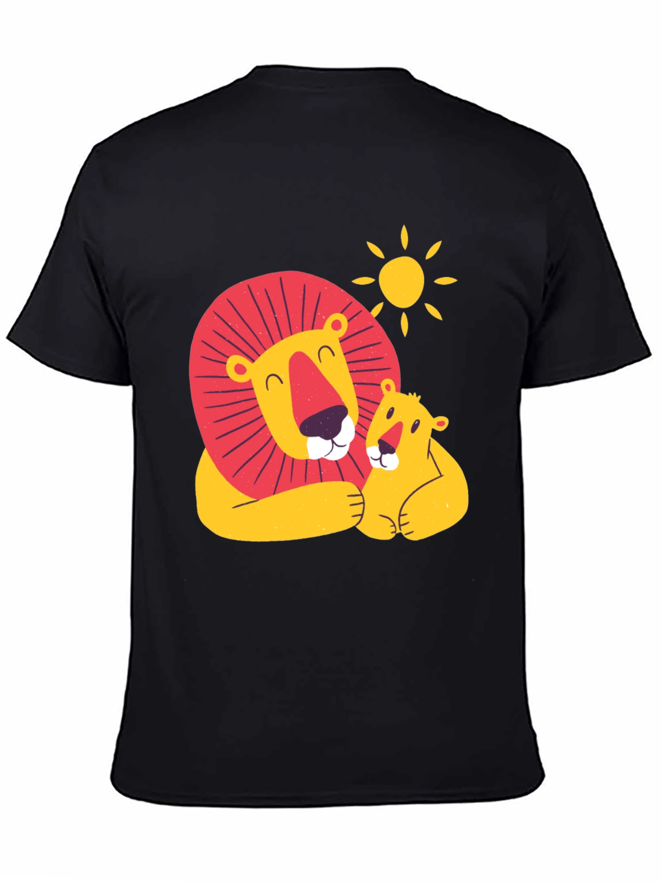 Cute Lion & Cub Graphic Black T-Shirt