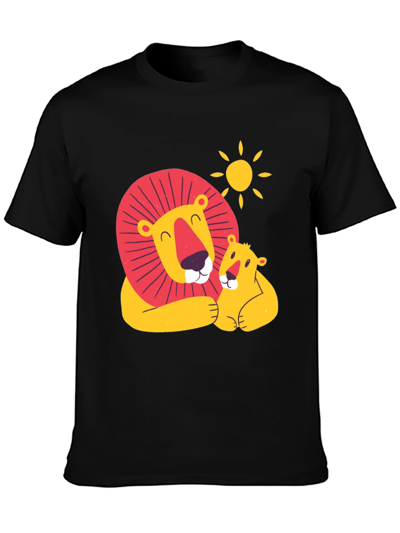 Cute Lion & Cub Graphic Black T-Shirt