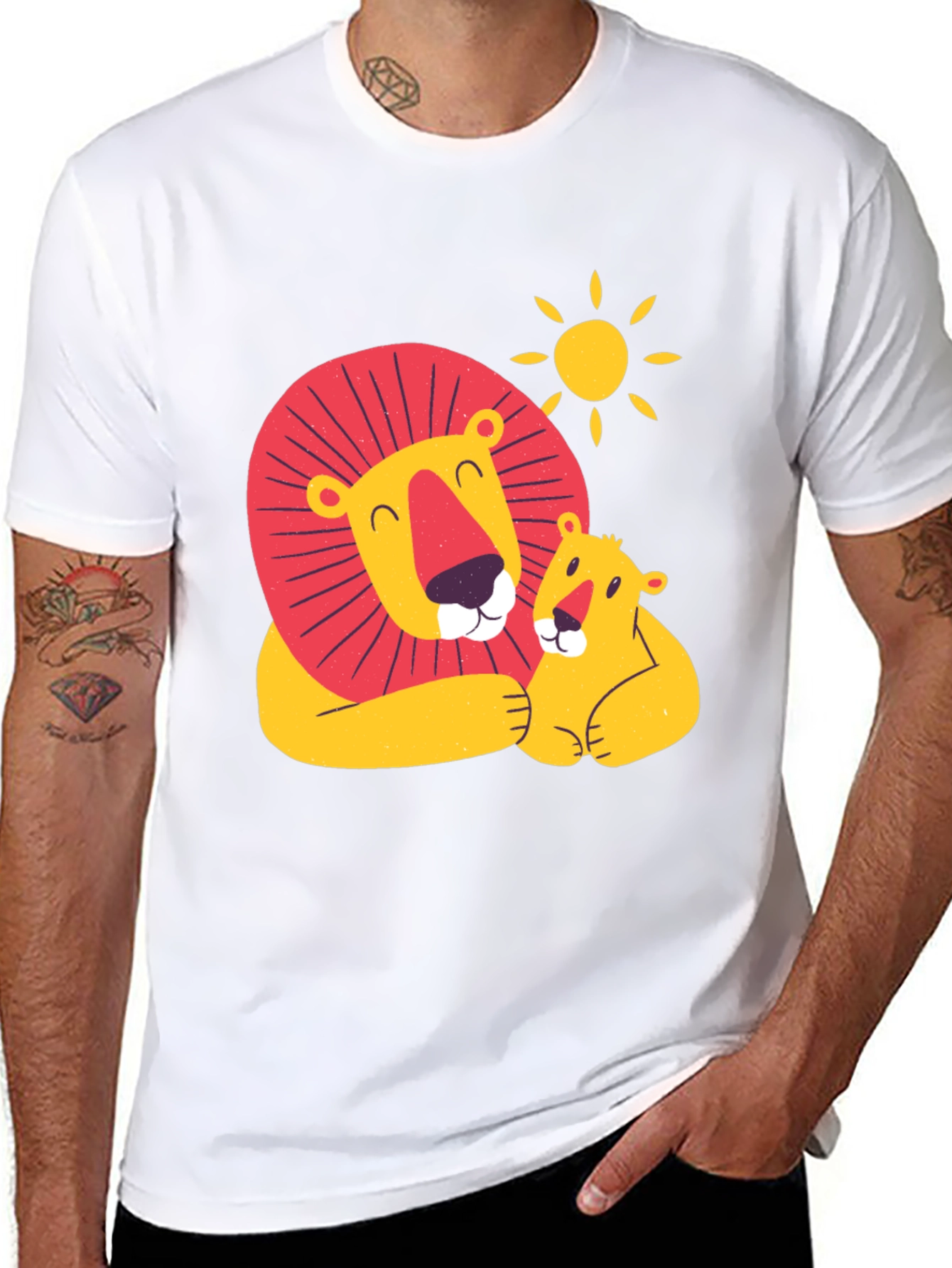 Cute Lion & Cub Graphic Black T-Shirt