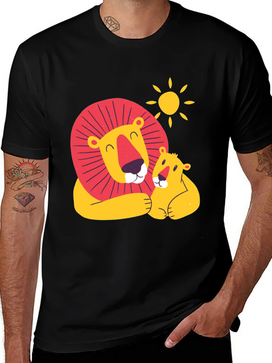 Cute Lion & Cub Graphic Black T-Shirt