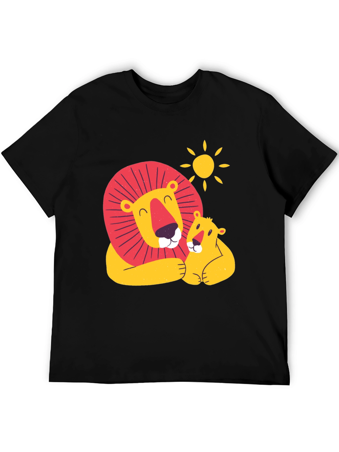 Cute Lion & Cub Graphic Black T-Shirt